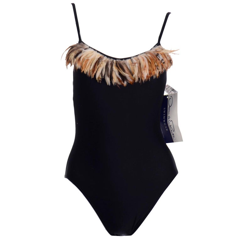 Oscar De La Renta Vintage One Piece Swimsuit W Feathers New With Original s For Sale At 1stdibs
