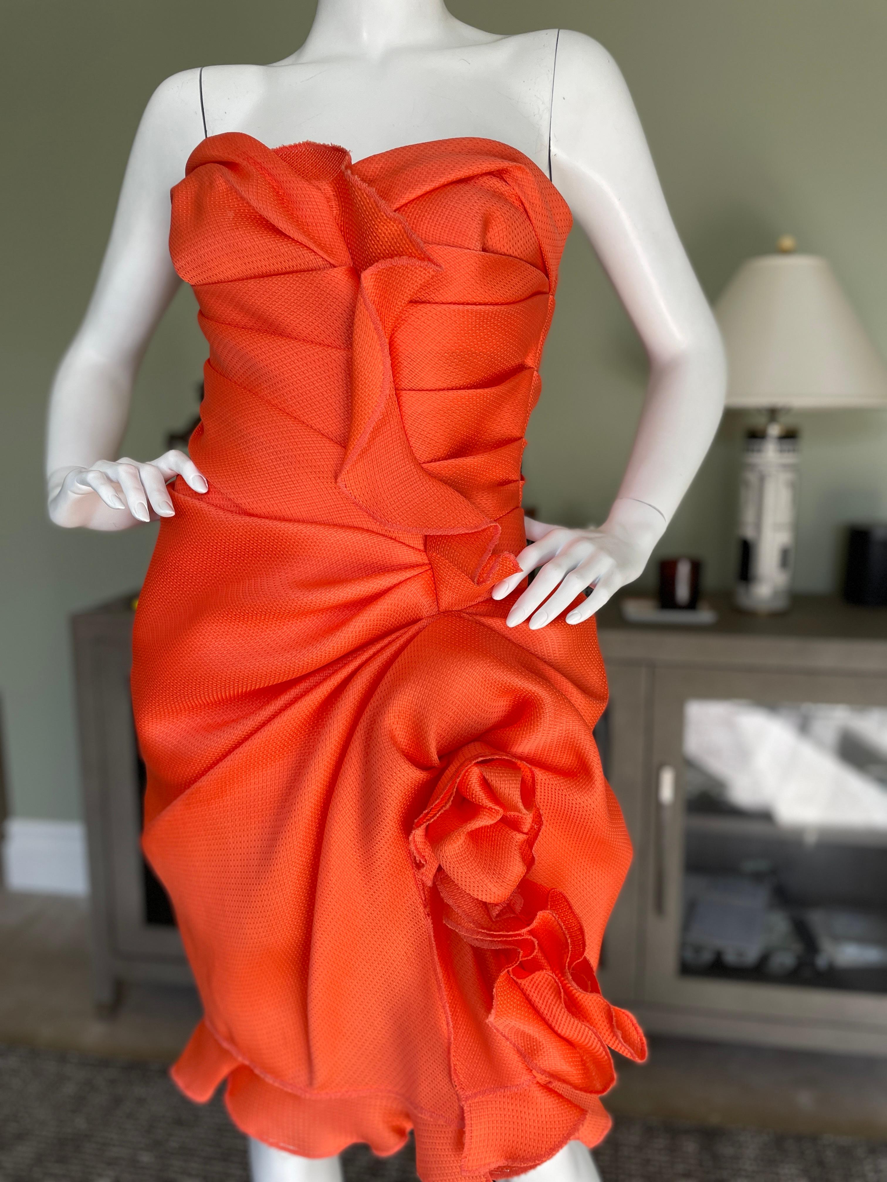Red Oscar de la Renta Vintage Orange Textured Silk Cocktail Dress with Inner Corset For Sale