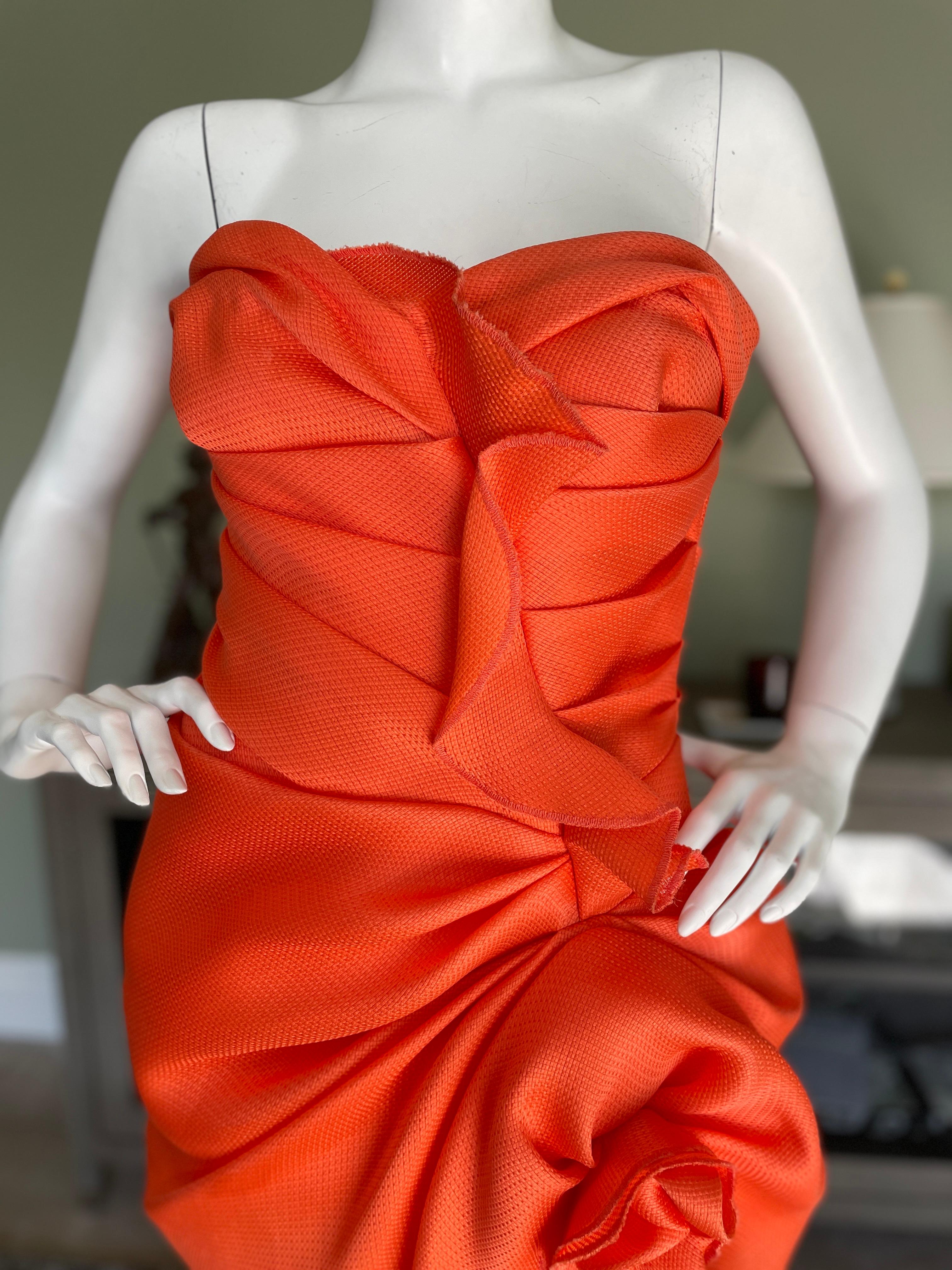 Oscar de la Renta Vintage Orange Textured Silk Cocktail Dress with Inner Corset In Excellent Condition For Sale In Cloverdale, CA