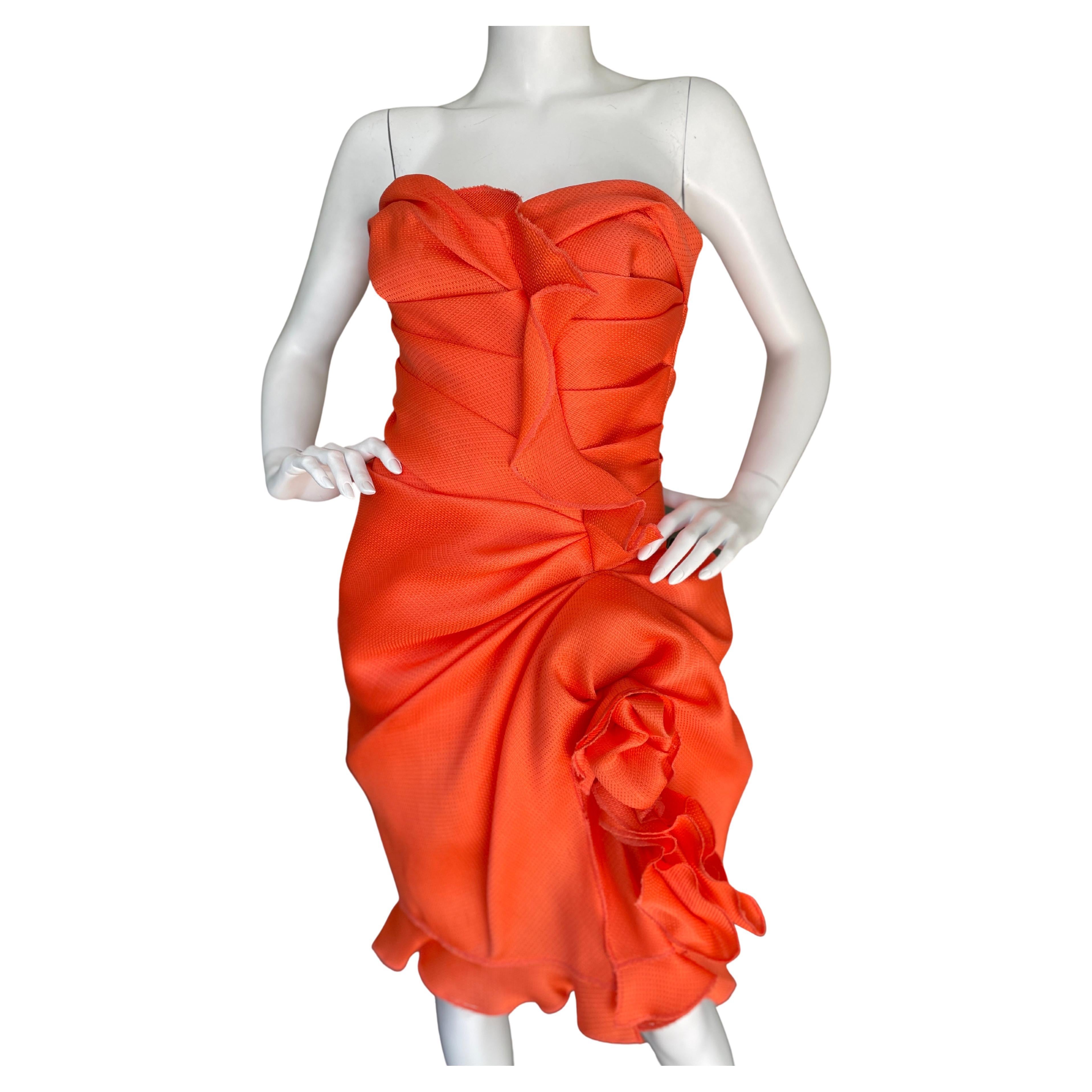 Oscar de la Renta Vintage Orange Textured Silk Cocktail Dress with Inner Corset For Sale