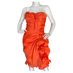Oscar de la Renta Vintage Orange Textured Silk Cocktail Dress with Inner Corset