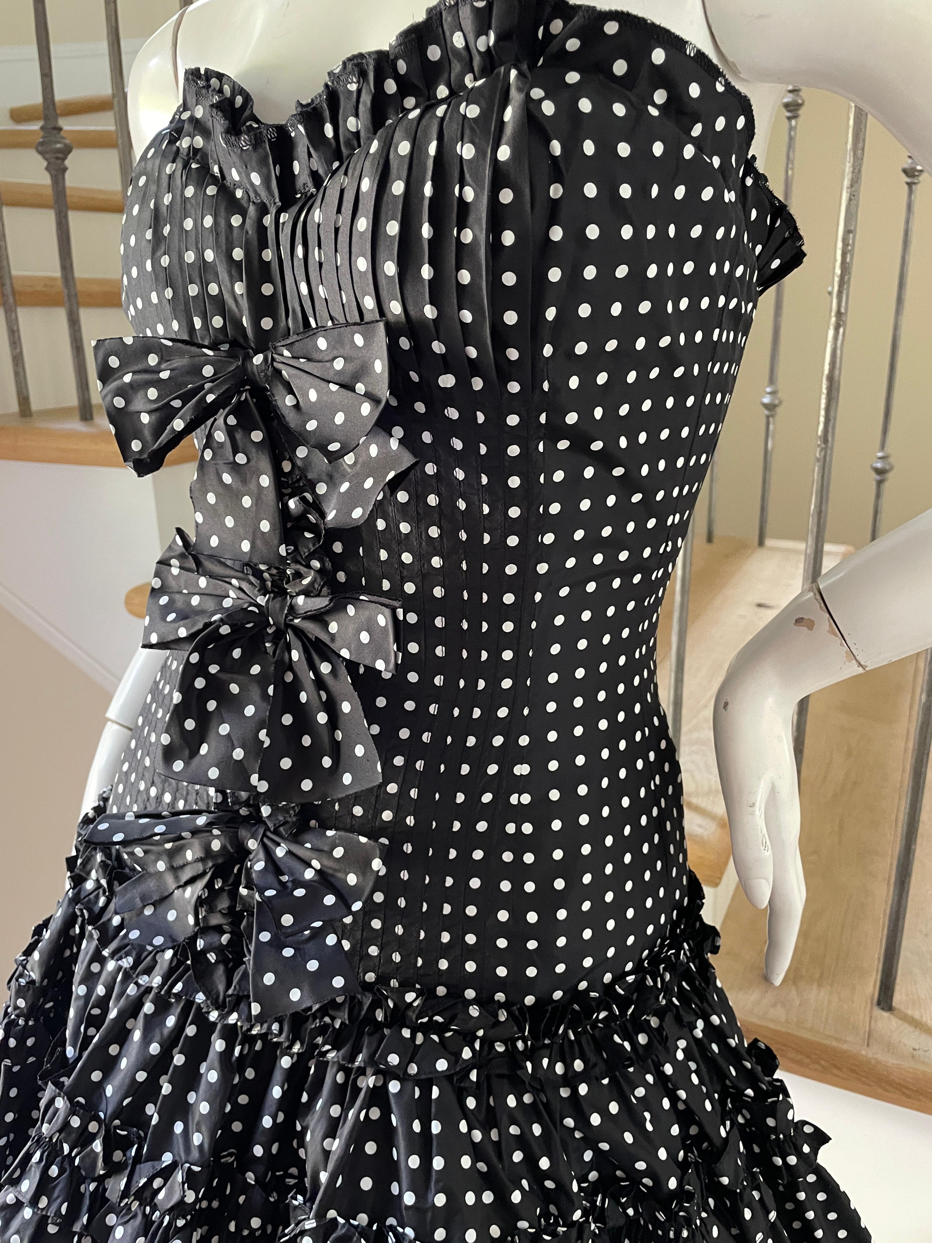 Black Oscar de la Renta Vintage Polka Dot Silk Corset Mini Crini Ball Gown with Bows For Sale