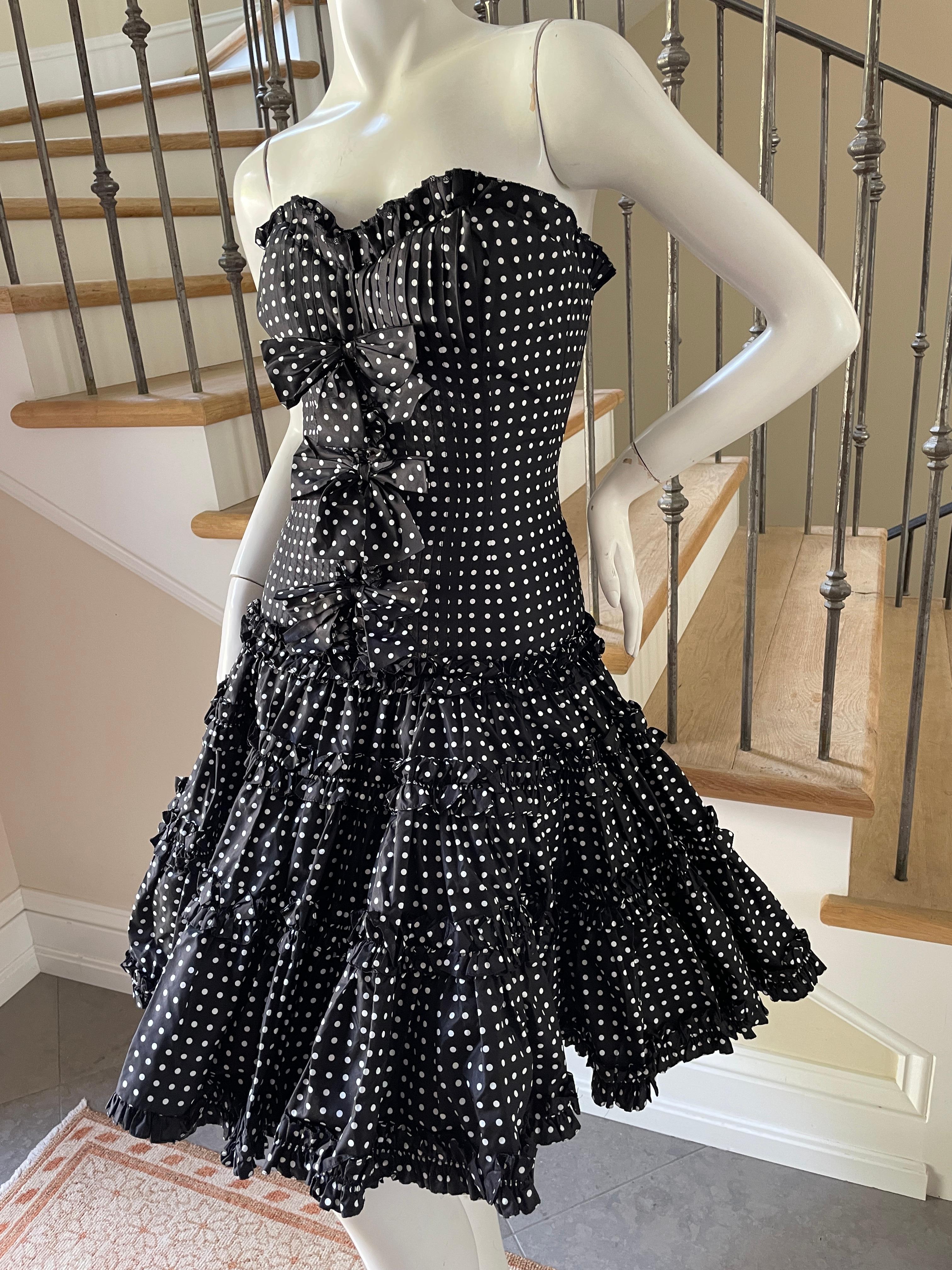 Oscar de la Renta Vintage Polka Dot Silk Corset Mini Crini Ball Gown with Bows In Excellent Condition For Sale In Cloverdale, CA