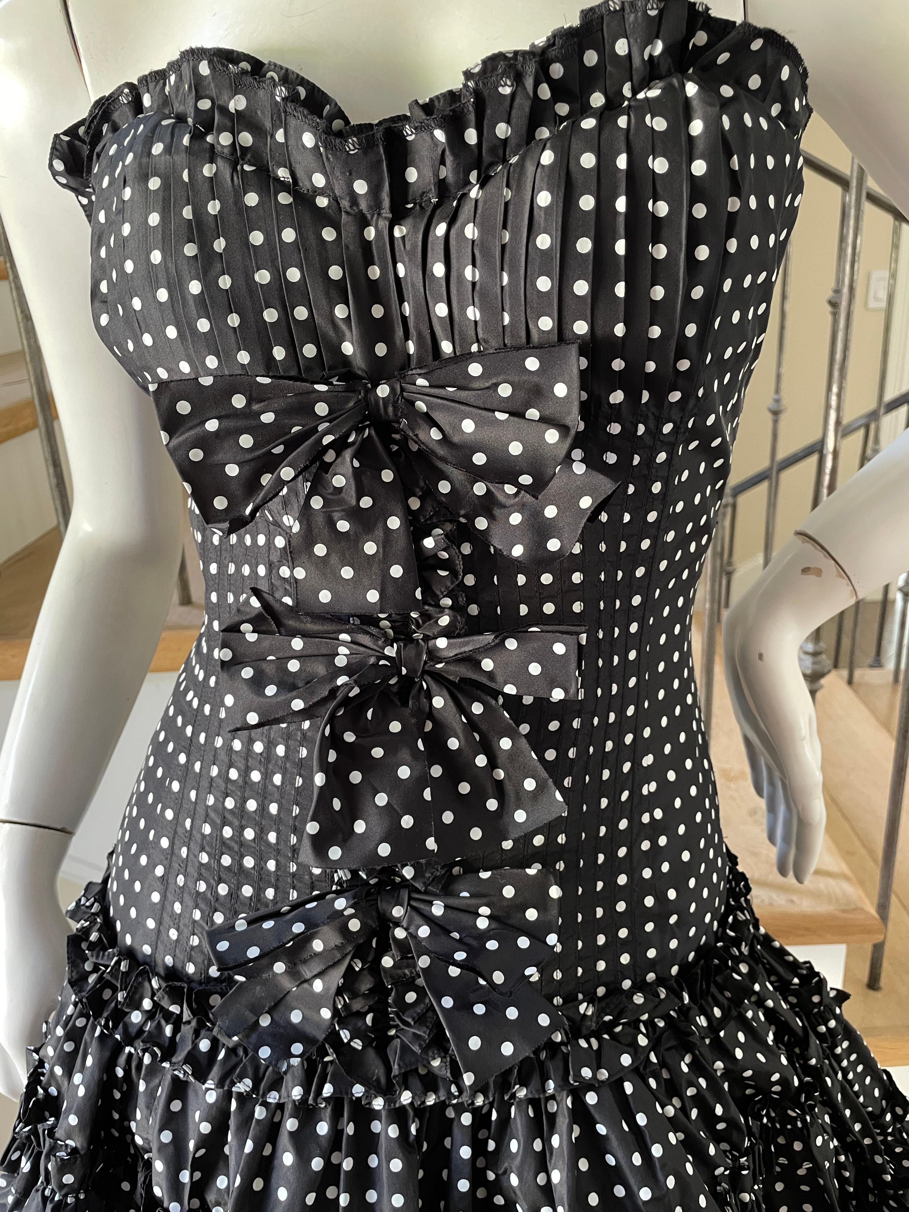 Women's Oscar de la Renta Vintage Polka Dot Silk Corset Mini Crini Ball Gown with Bows For Sale