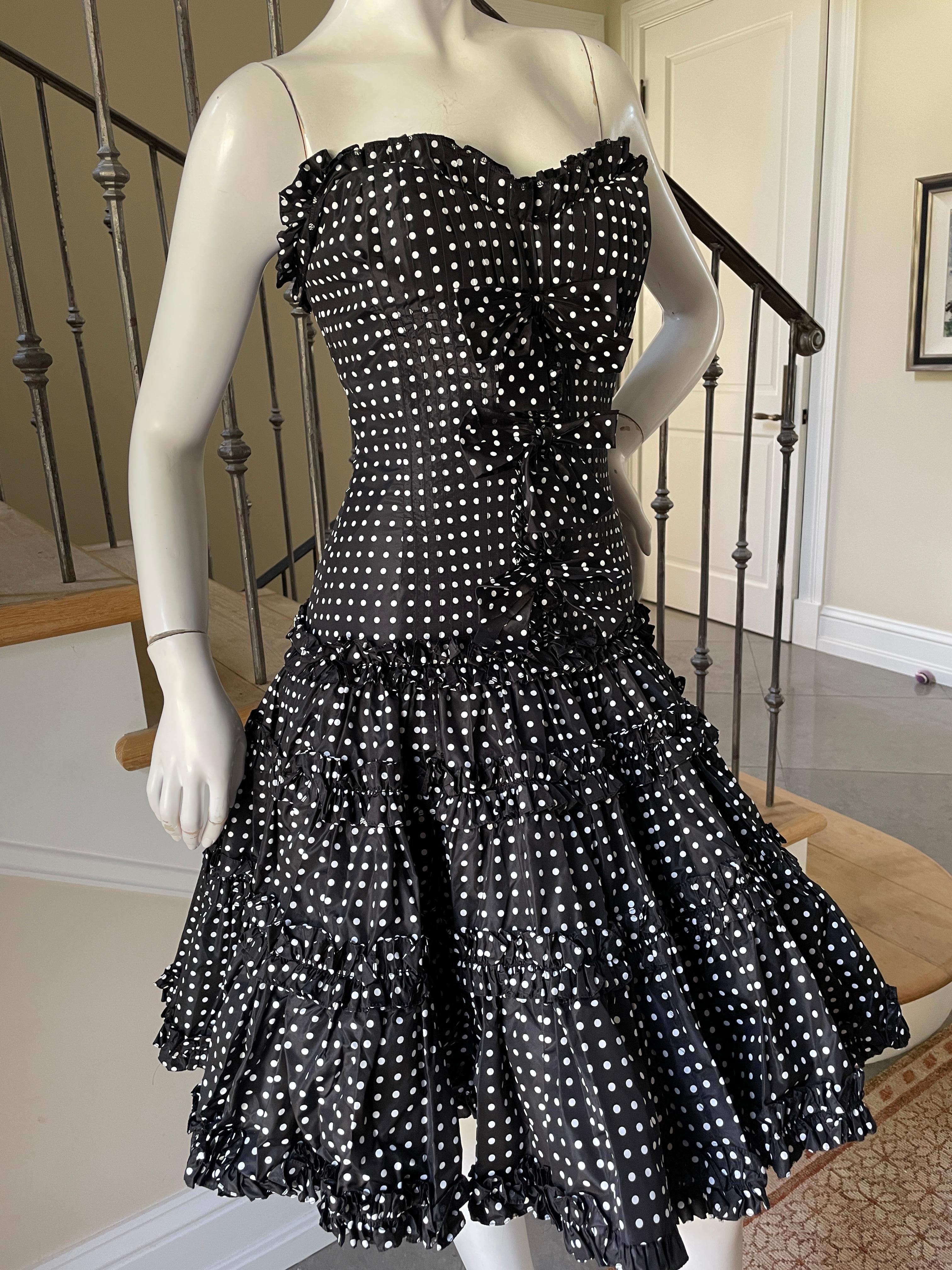 Oscar de la Renta Vintage Polka Dot Silk Corset Mini Crini Ball Gown with Bows For Sale 1