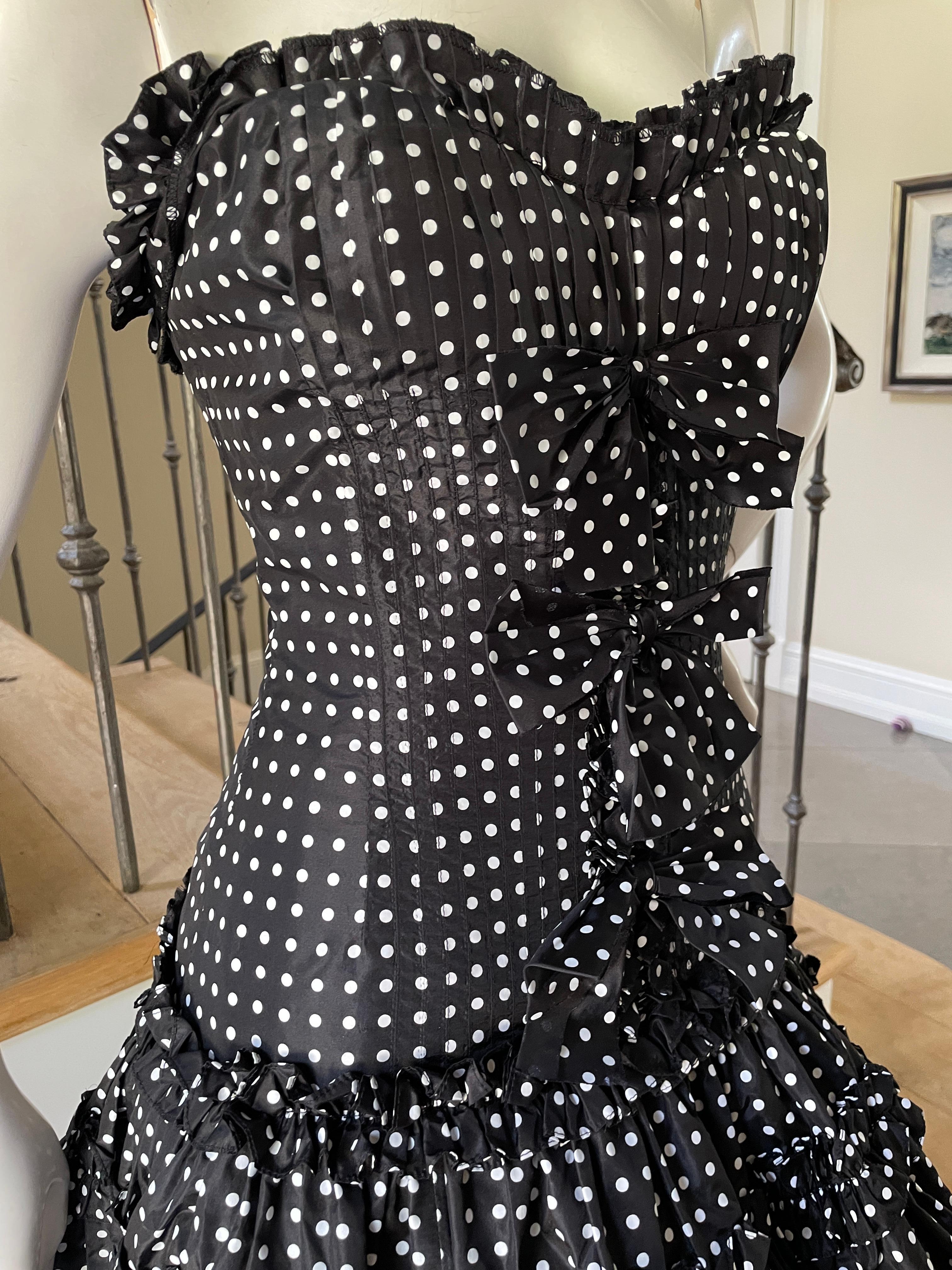 Oscar de la Renta Vintage Polka Dot Silk Corset Mini Crini Ball Gown with Bows For Sale 2