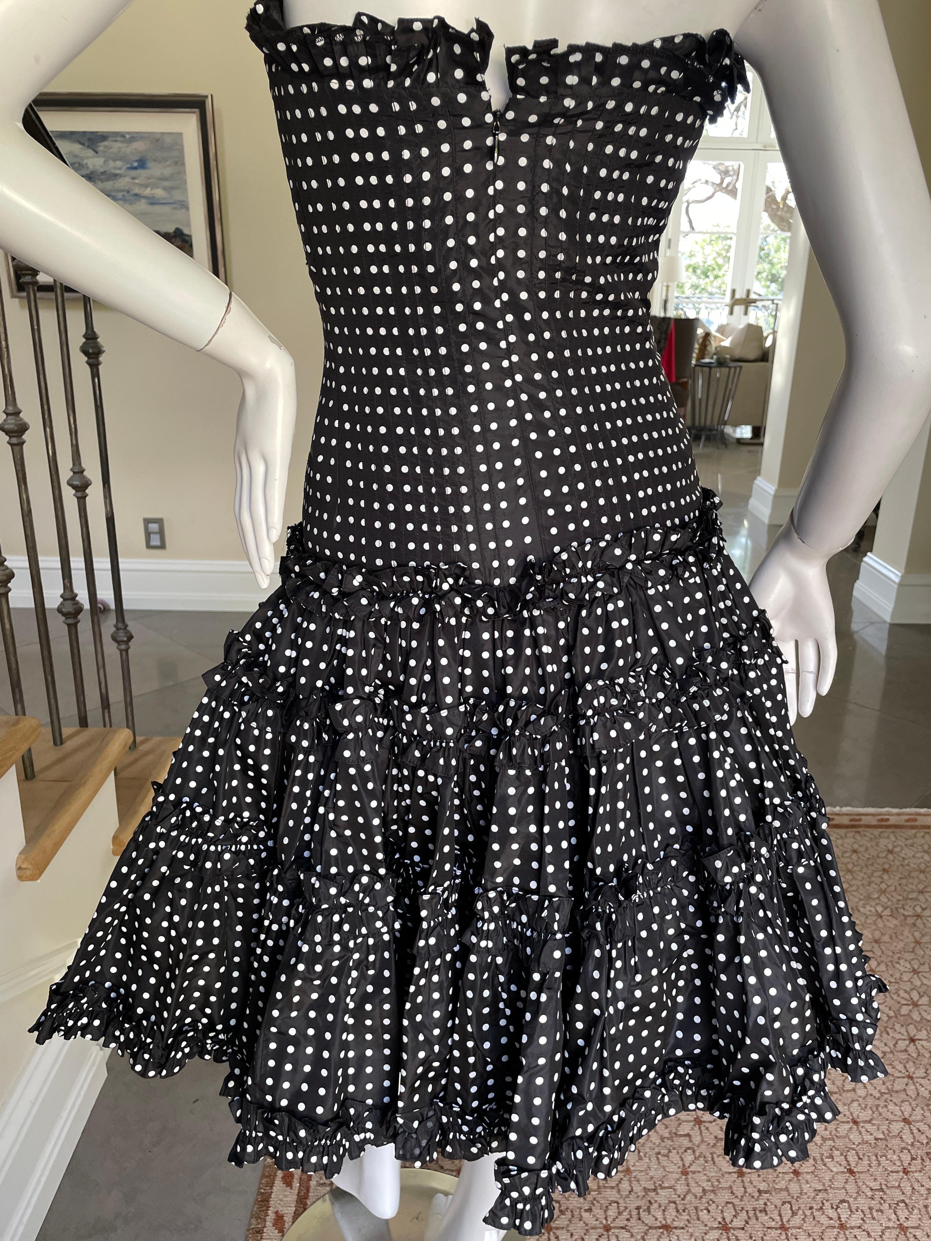 Oscar de la Renta Vintage Polka Dot Silk Corset Mini Crini Ball Gown with Bows For Sale 3