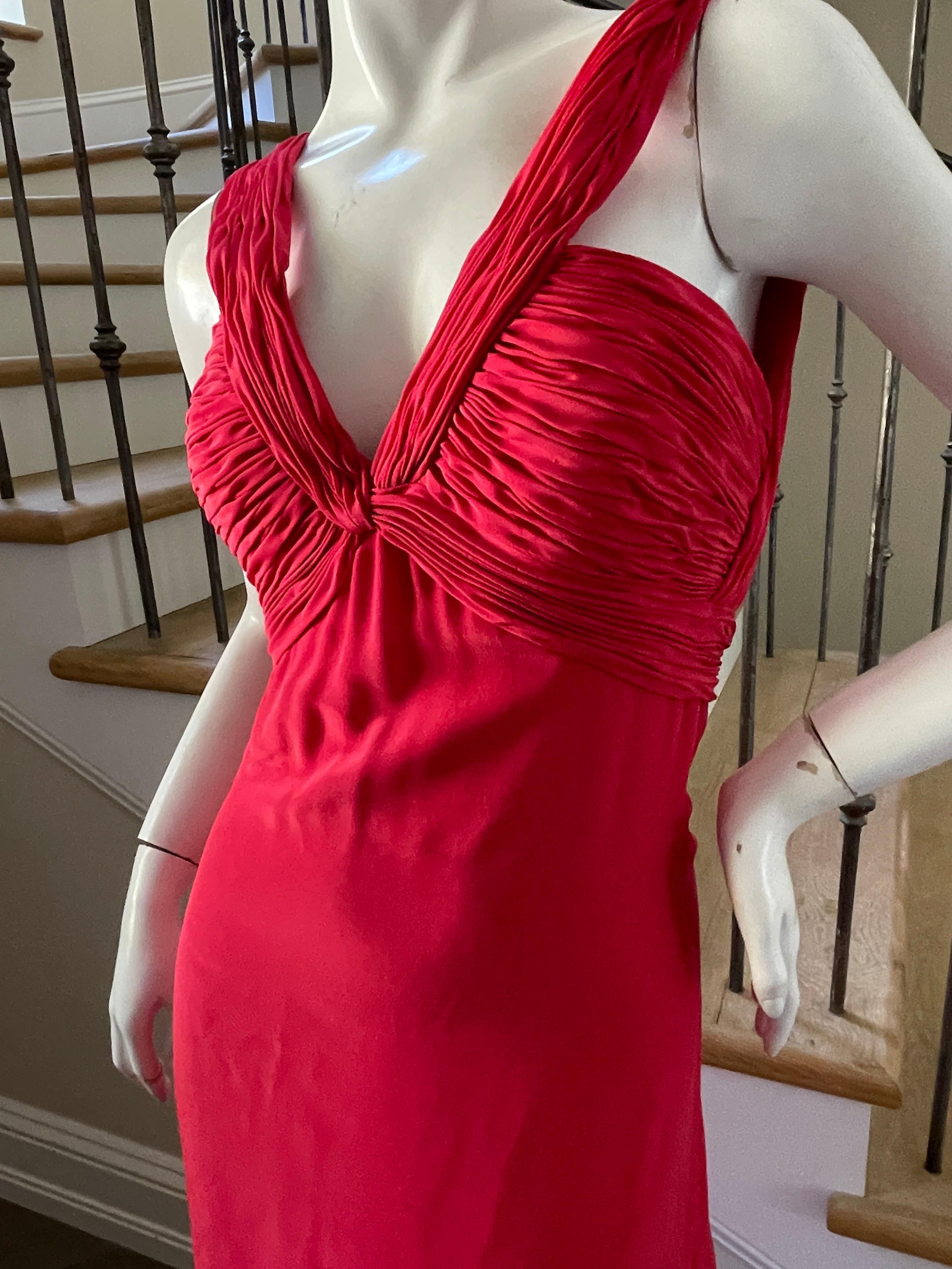 Oscar de la Renta VIntage Red Silk Evening Dress with Plunging Neckline.
Please use the zoom feature to see details, it is really pretty .
 Size 10, runs small
 Bust 36
