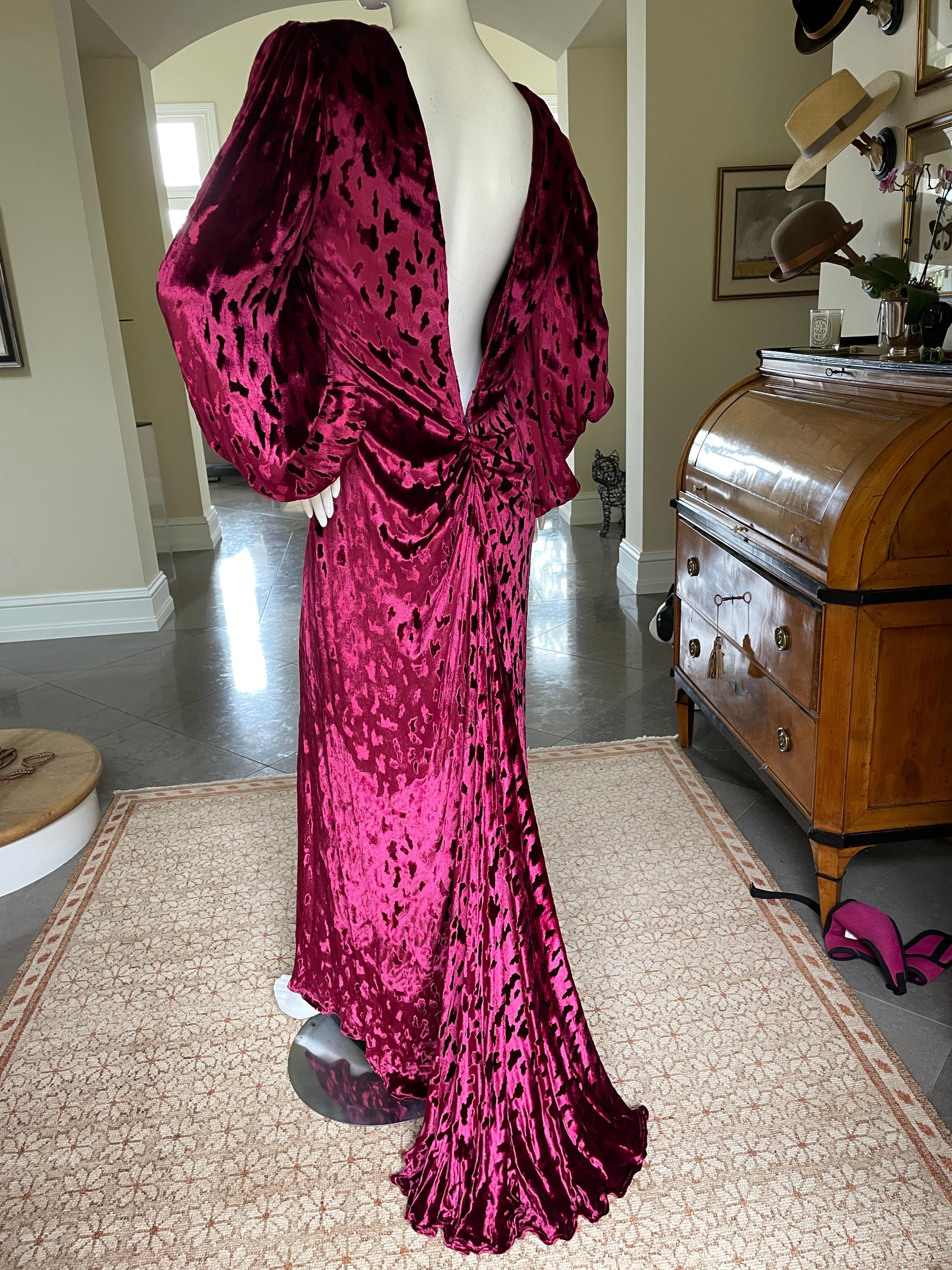 Oscar de la Renta Vintage Red Silk Velvet Mermaid Dress w Plunging Fishtail Back 6