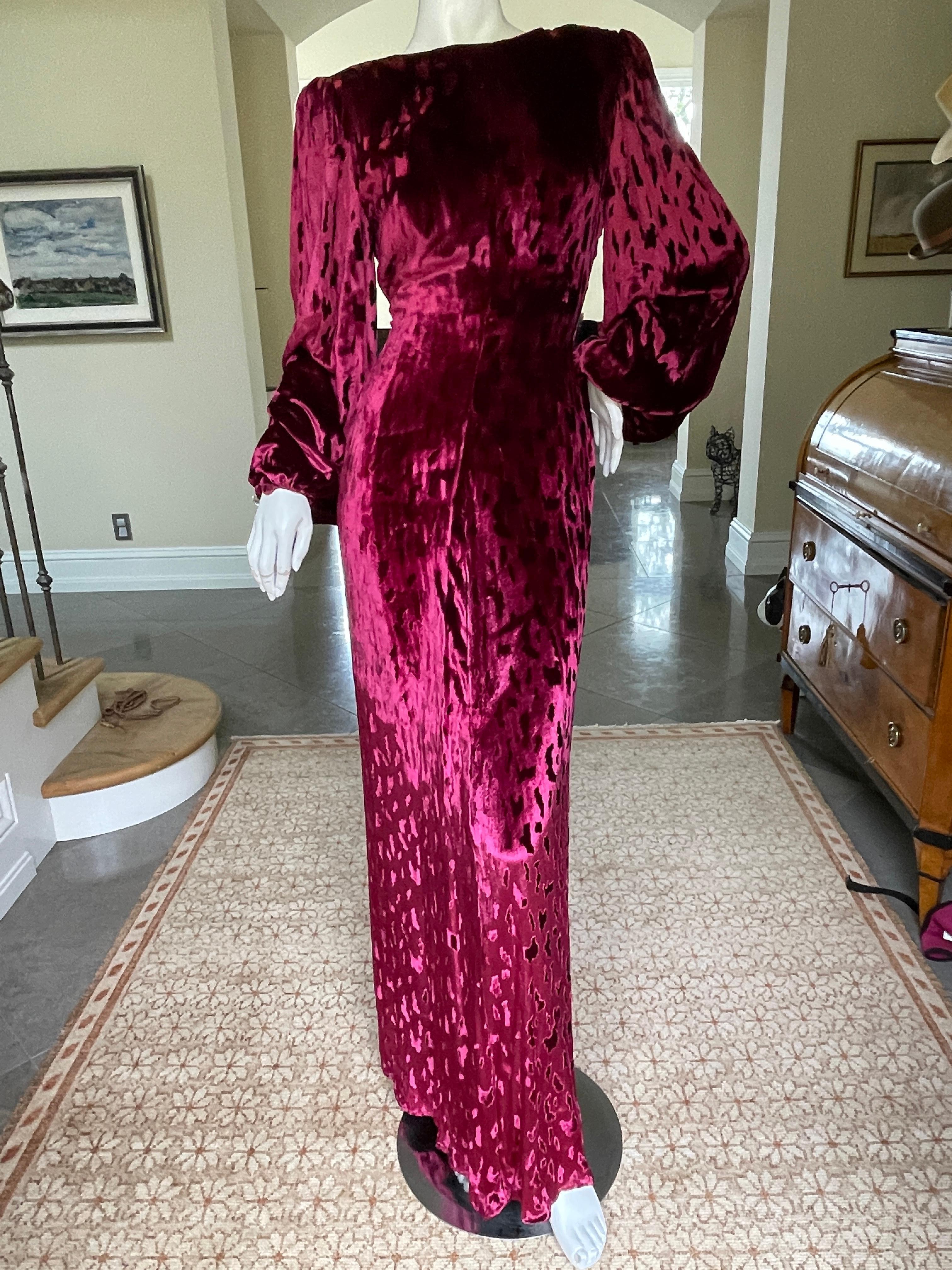 Oscar de la Renta Vintage Red Silk Velvet Mermaid Dress w Plunging Fishtail Back 7