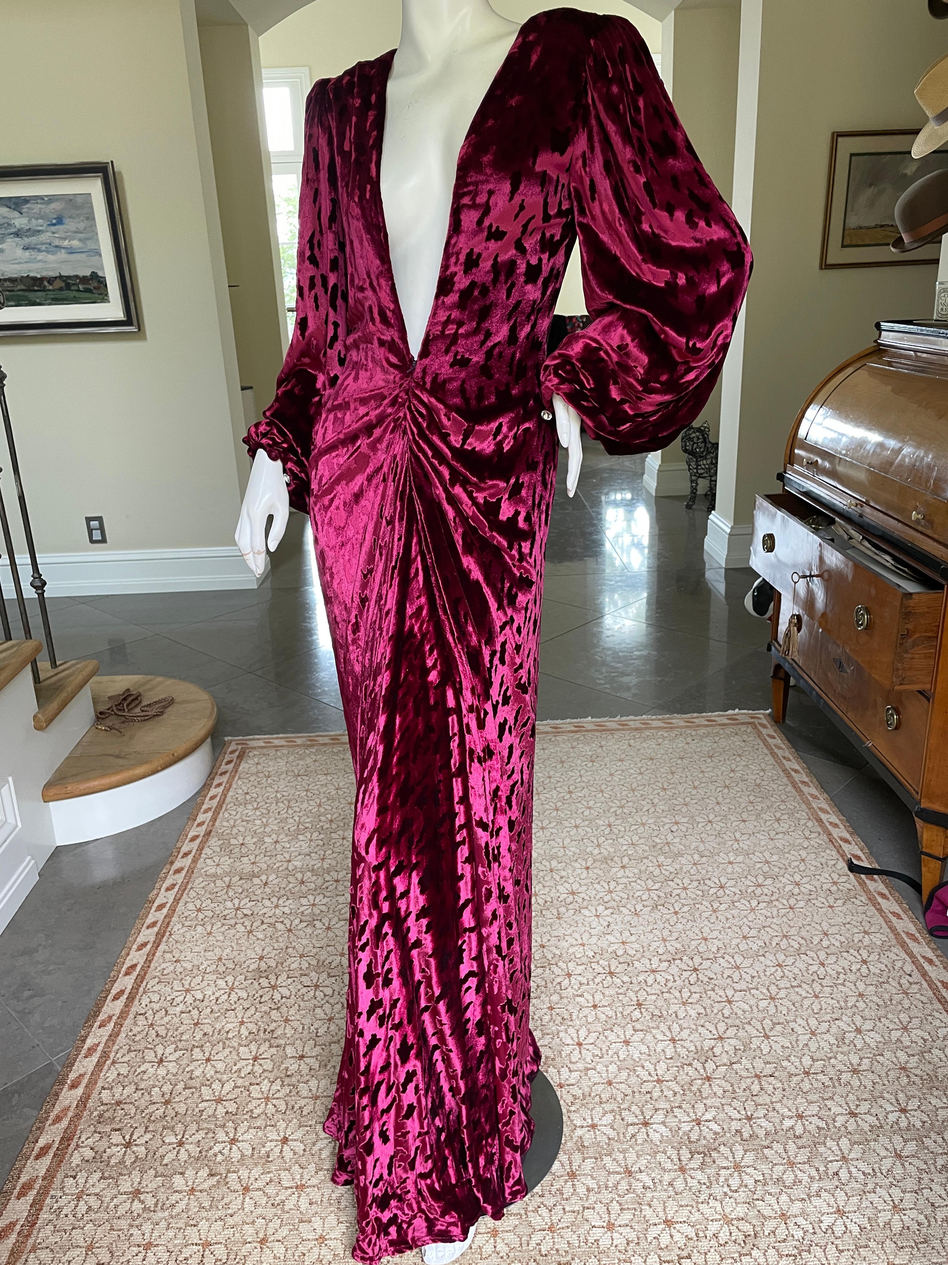 Women's Oscar de la Renta Vintage Red Silk Velvet Mermaid Dress w Plunging Fishtail Back
