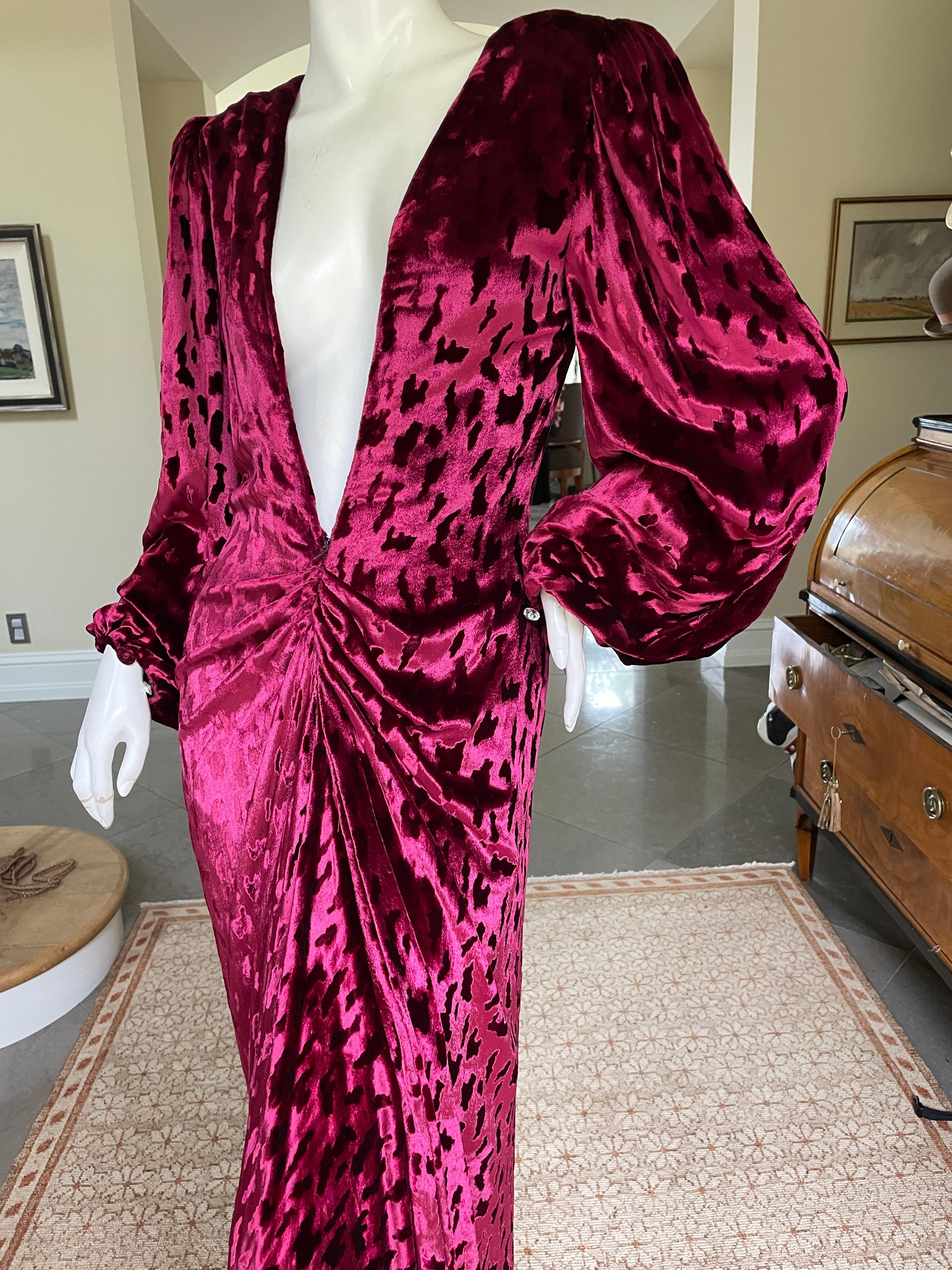 Oscar de la Renta Vintage Red Silk Velvet Mermaid Dress w Plunging Fishtail Back 1