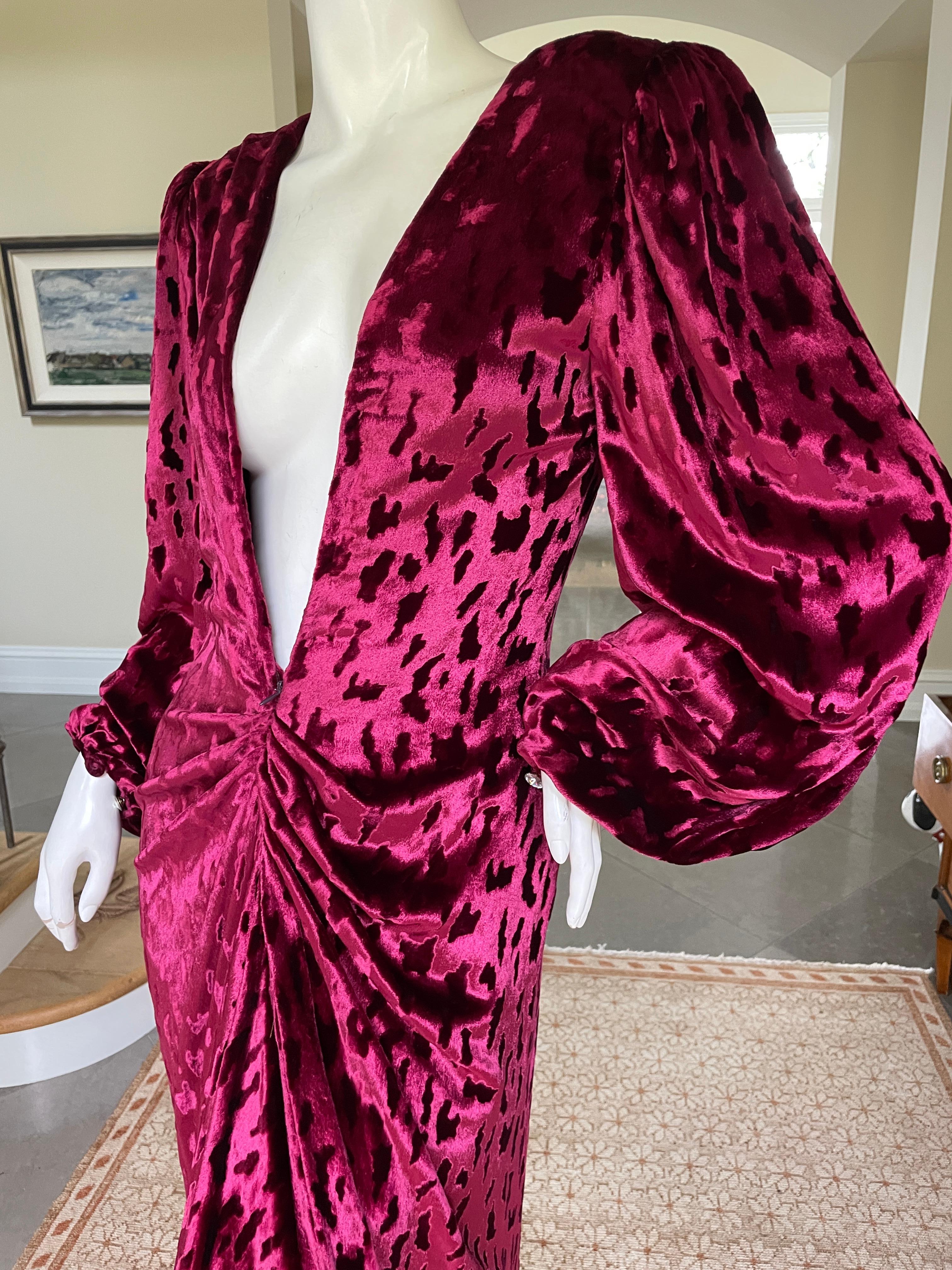 Oscar de la Renta Vintage Red Silk Velvet Mermaid Dress w Plunging Fishtail Back 2