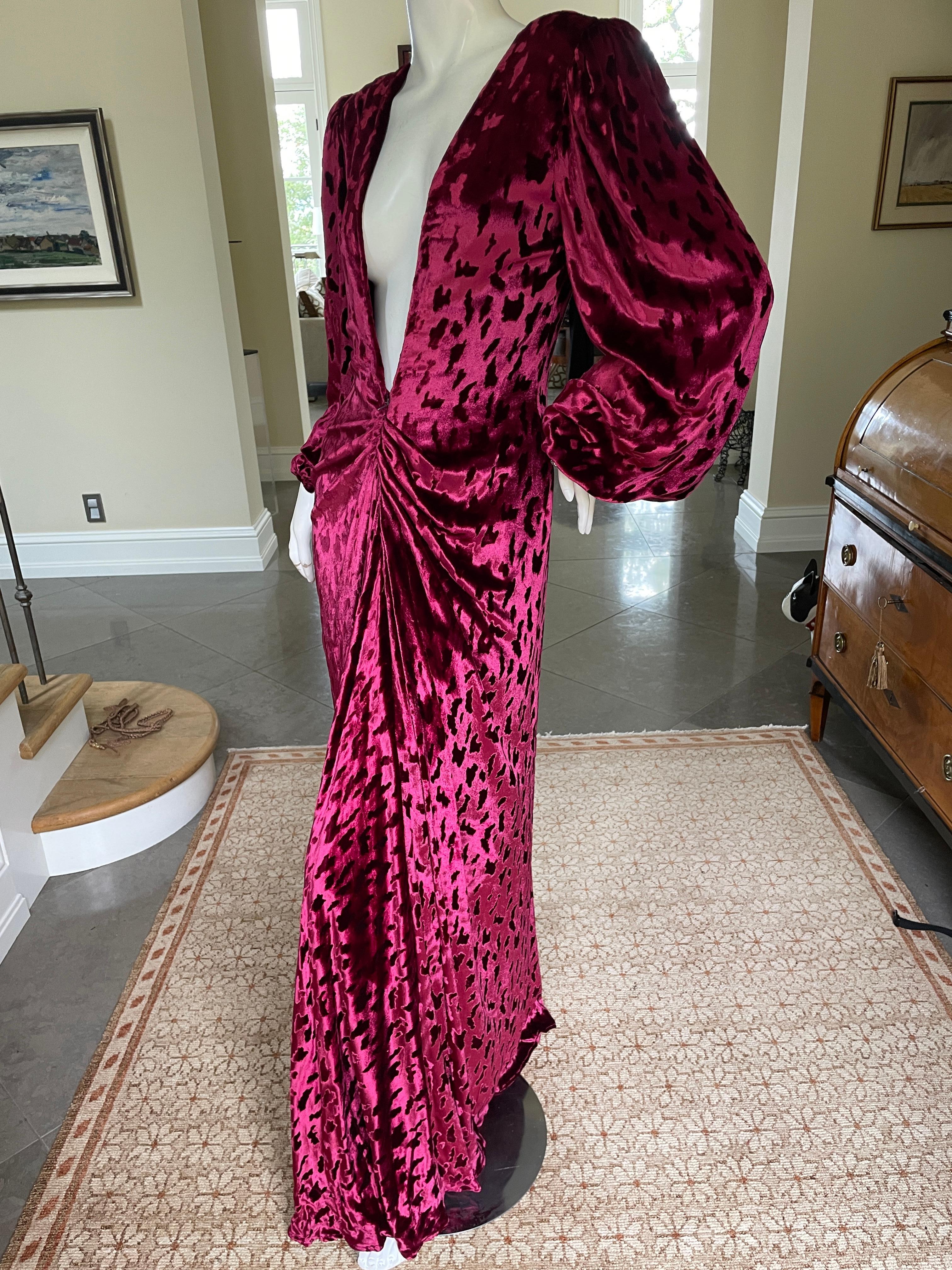 Oscar de la Renta Vintage Red Silk Velvet Mermaid Dress w Plunging Fishtail Back 3