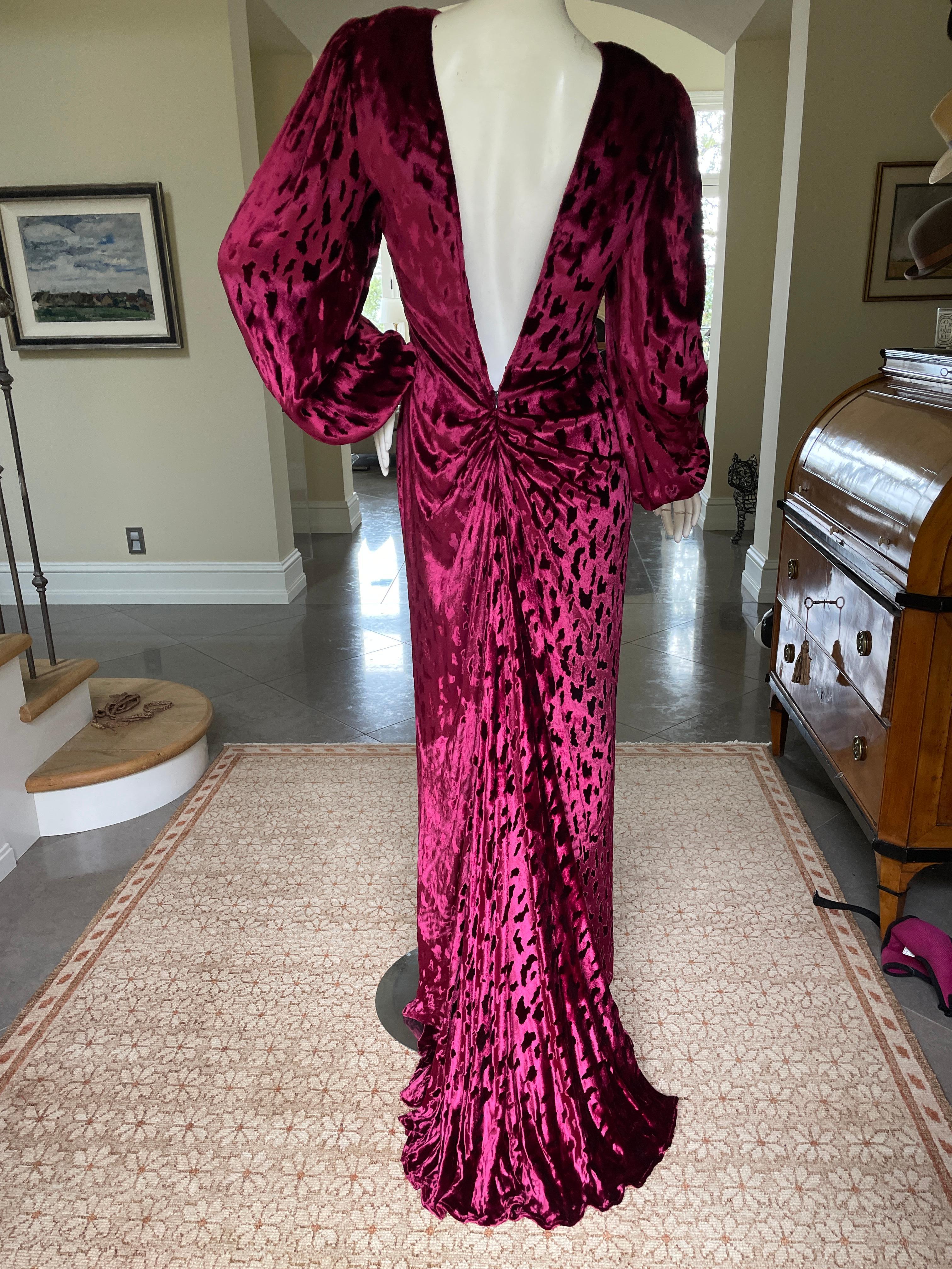 Oscar de la Renta Vintage Red Silk Velvet Mermaid Dress w Plunging Fishtail Back 4
