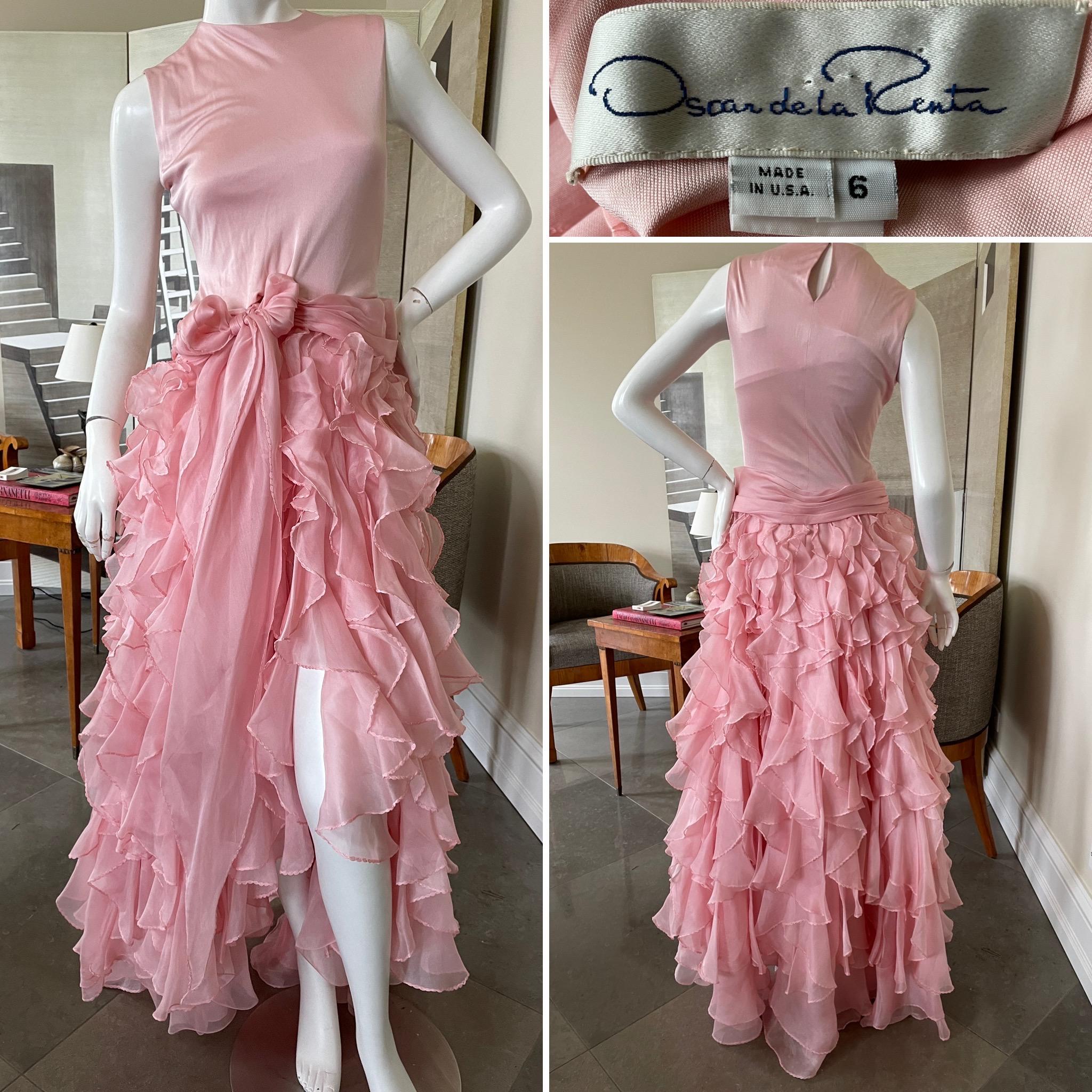 Oscar de la Renta Vintage Ruffled Pink Evening Dress with Flamenco Style Skirt For Sale 2
