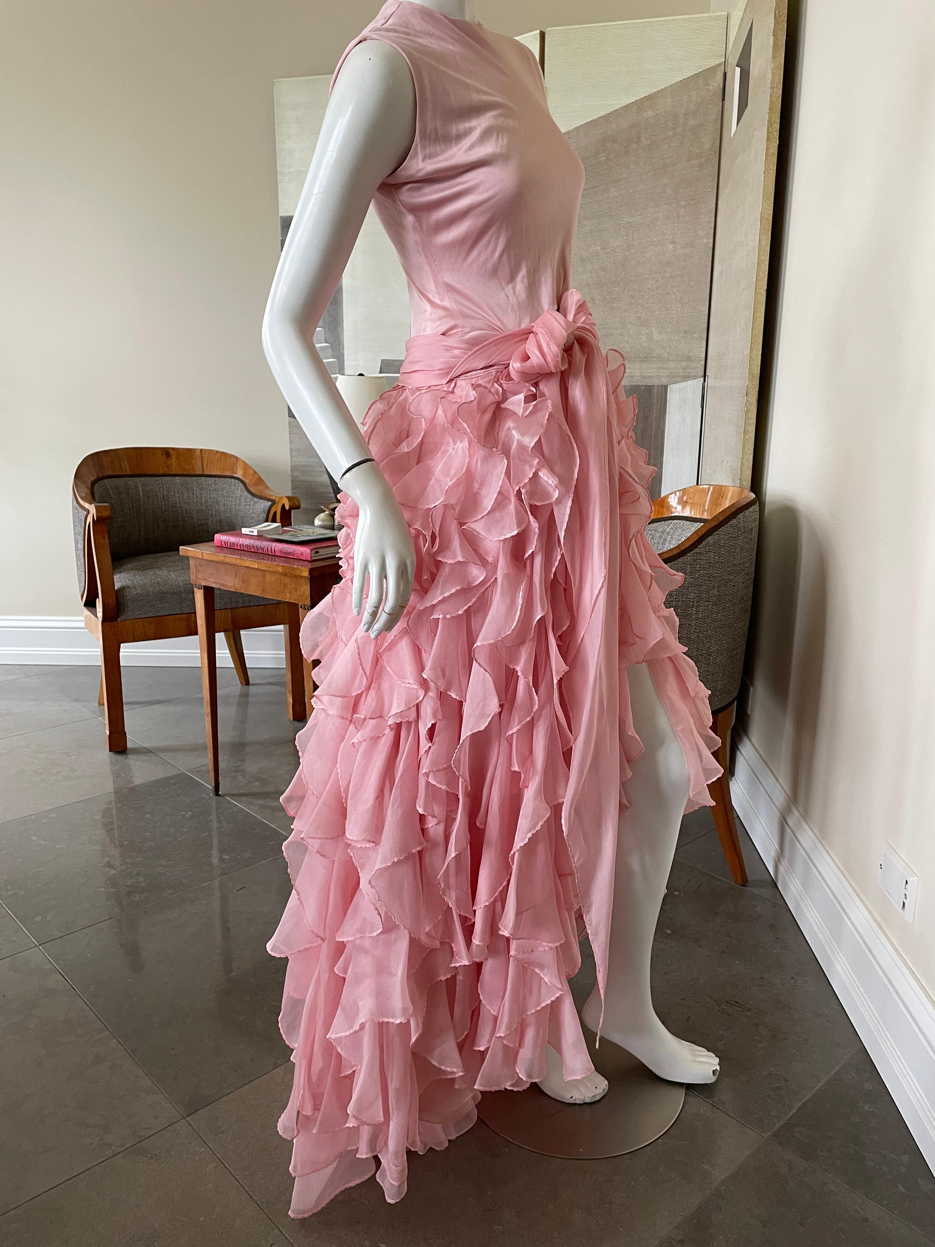 Women's Oscar de la Renta Vintage Ruffled Pink Evening Dress with Flamenco Style Skirt For Sale