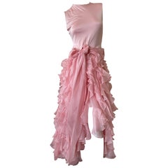 Oscar de la Renta Vintage Ruffled Pink Evening Dress with Flamenco Style Skirt