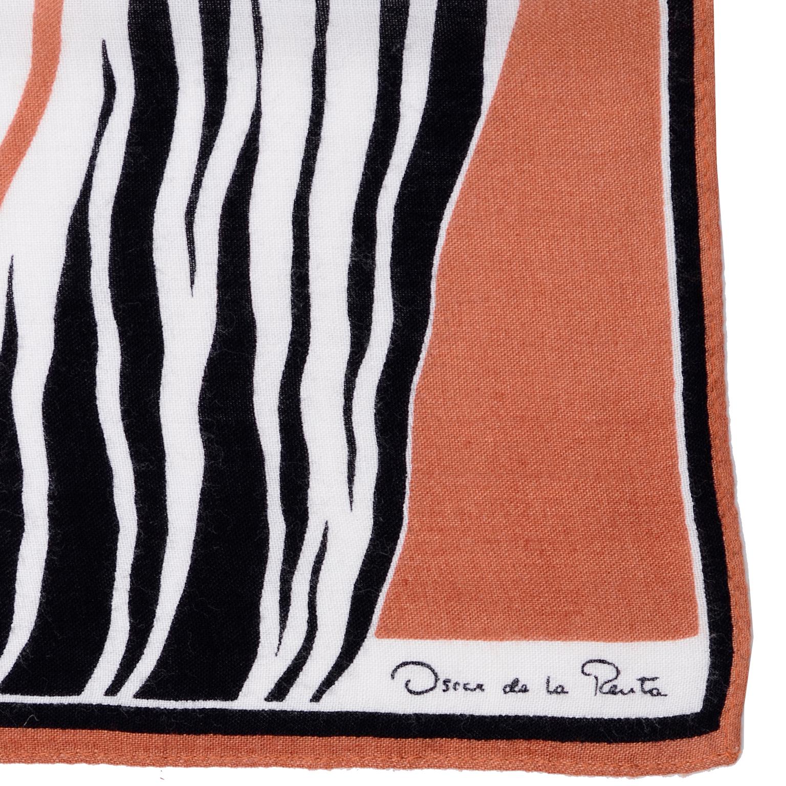 Women's or Men's Oscar de la Renta Vintage Scarf in Tan Brown Black and White Zebra Print