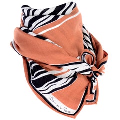 Oscar de la Renta Vintage Scarf in Tan Brown Black and White Zebra Print