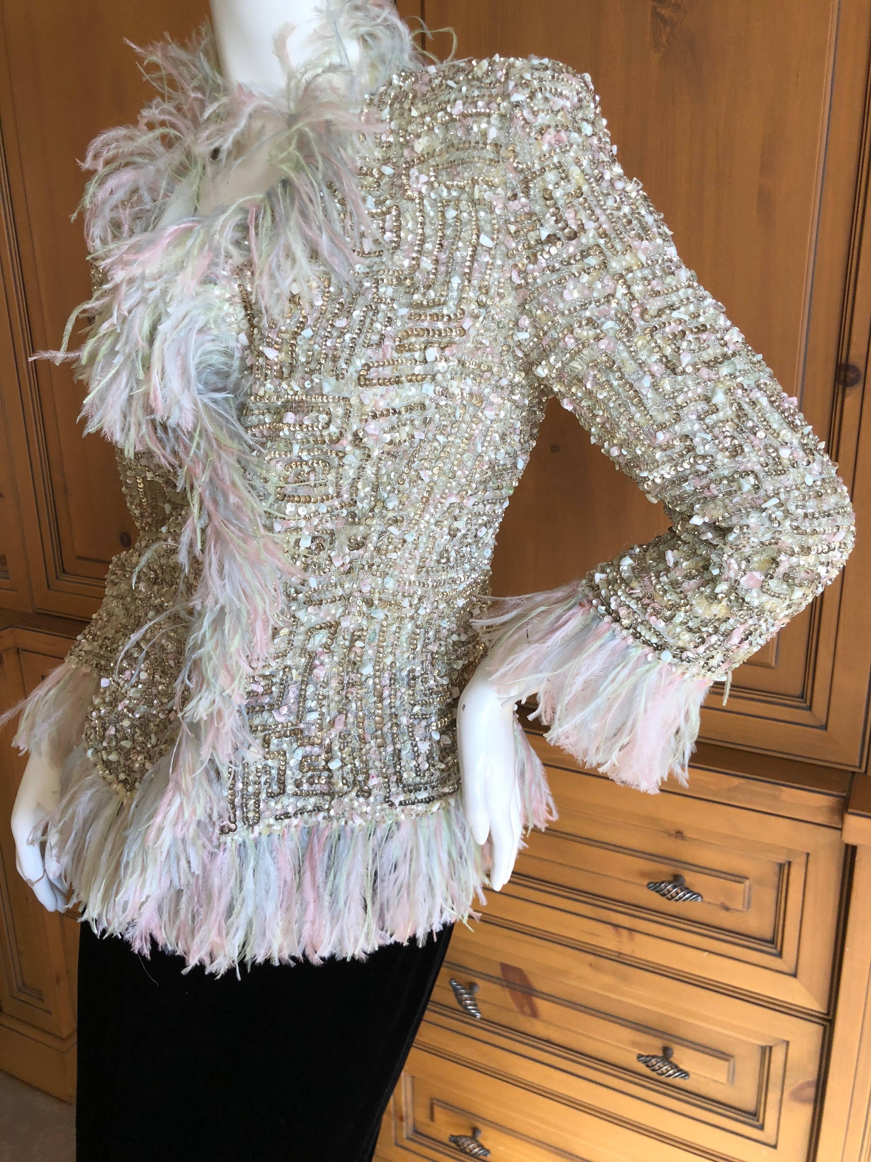 Women's Oscar de la Renta Vintage Sequin Embellished Ostrich Feather Trim Evening Jacket