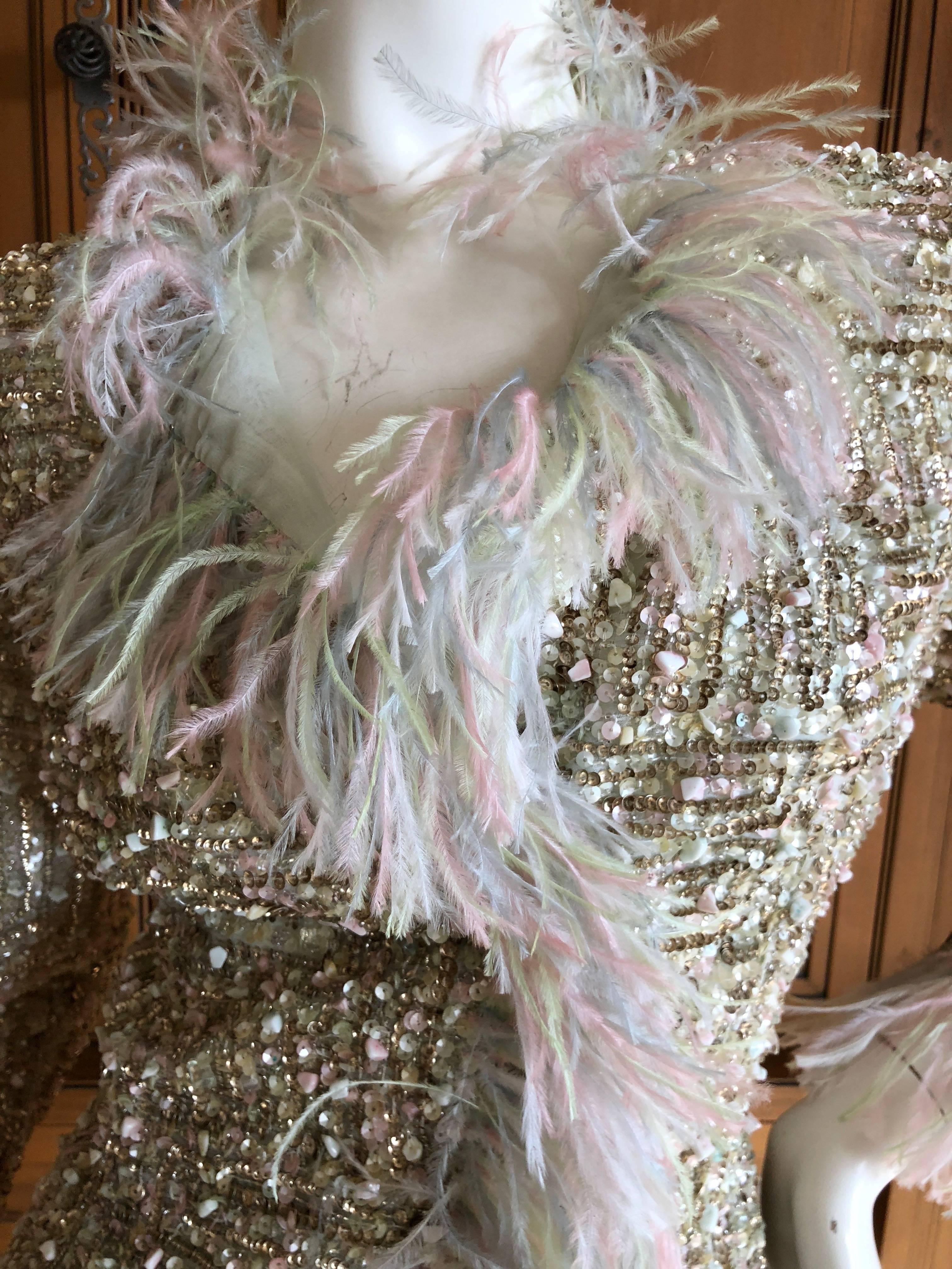 Oscar de la Renta Vintage Sequin Embellished Ostrich Feather Trim Evening Jacket 2