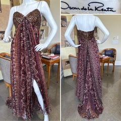 Oscar de la Renta Vintage Silk Paisley Evening Dress with Embellished Top
