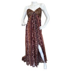 Oscar de la Renta Vintage Silk Paisley Evening Dress with Embellished Top