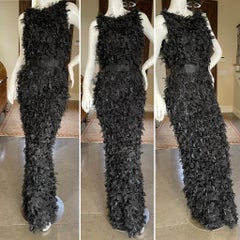 Oscar de la Renta Vintage Sleeveless Black Fringed Evening Dress