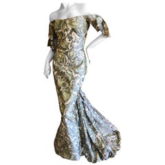Oscar de la Renta Vintage Strapless Silk Taffeta Floral Mermaid Gown 