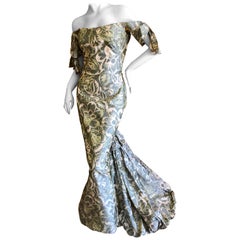 Oscar de la Renta Vintage Strapless Silk Taffeta Floral Mermaid Gown