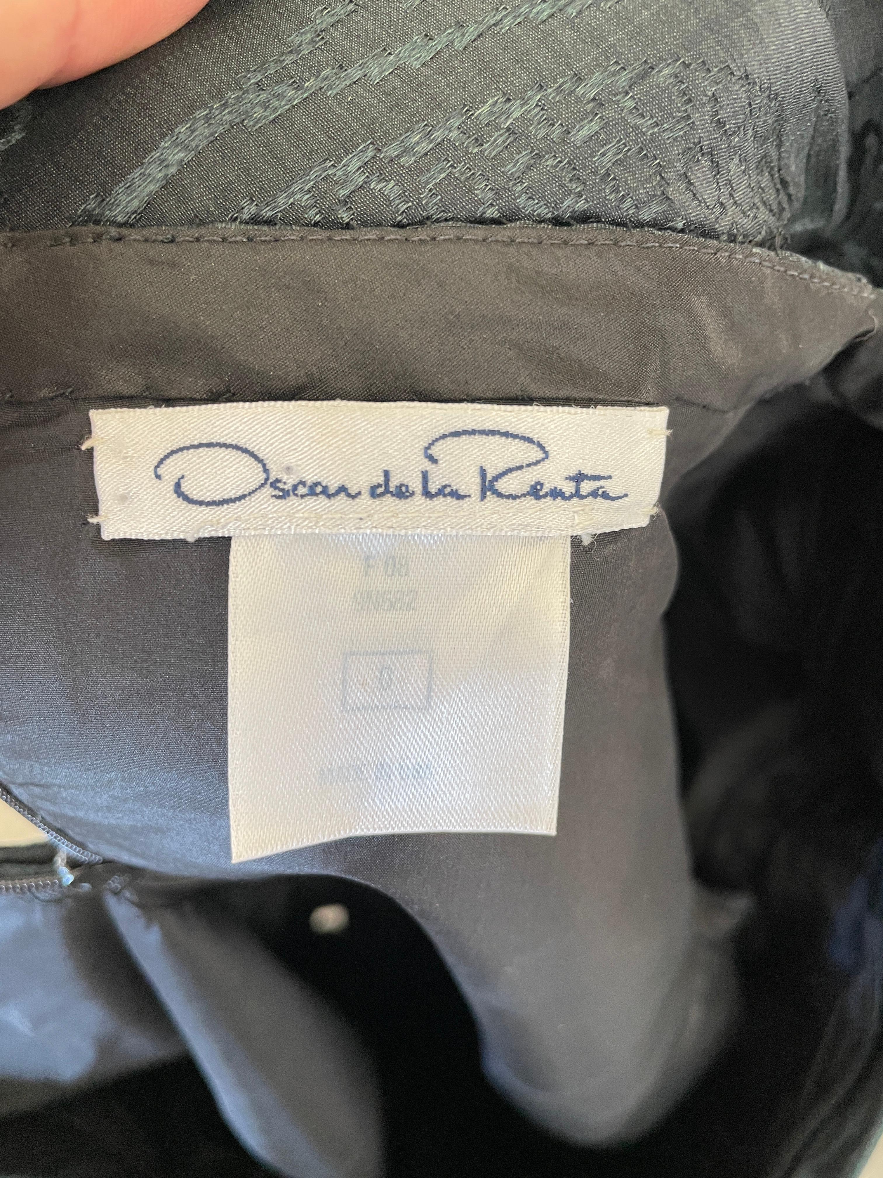 Oscar de la Renta Vintage Teal & Black Jacquard Cocktail Dress w Portrait Collar For Sale 1
