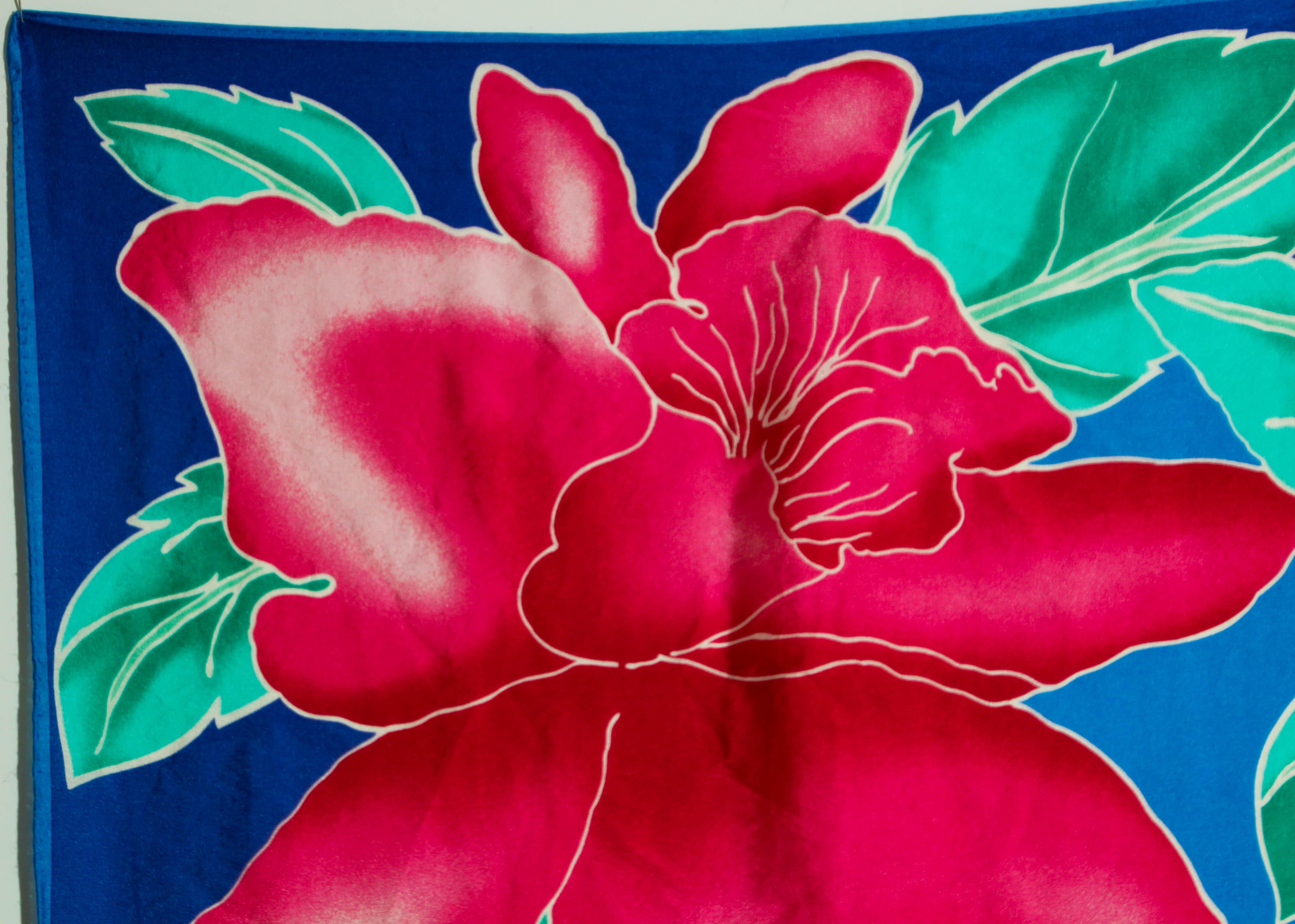 Oscar De La Renta Vivid Floral Tropical Silk Scarf For Sale 5