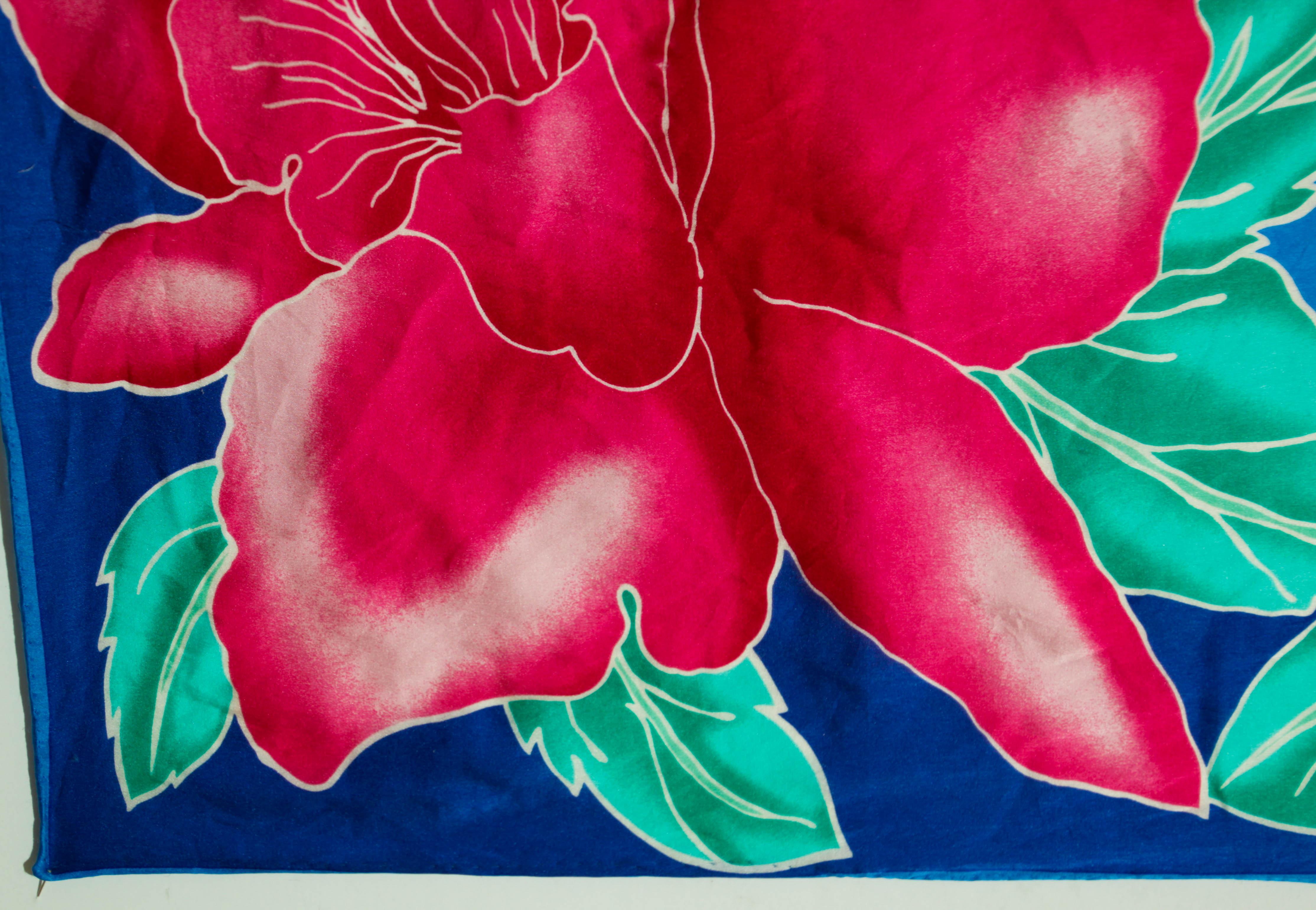 Oscar De La Renta Vivid Floral Tropical Silk Scarf For Sale 6
