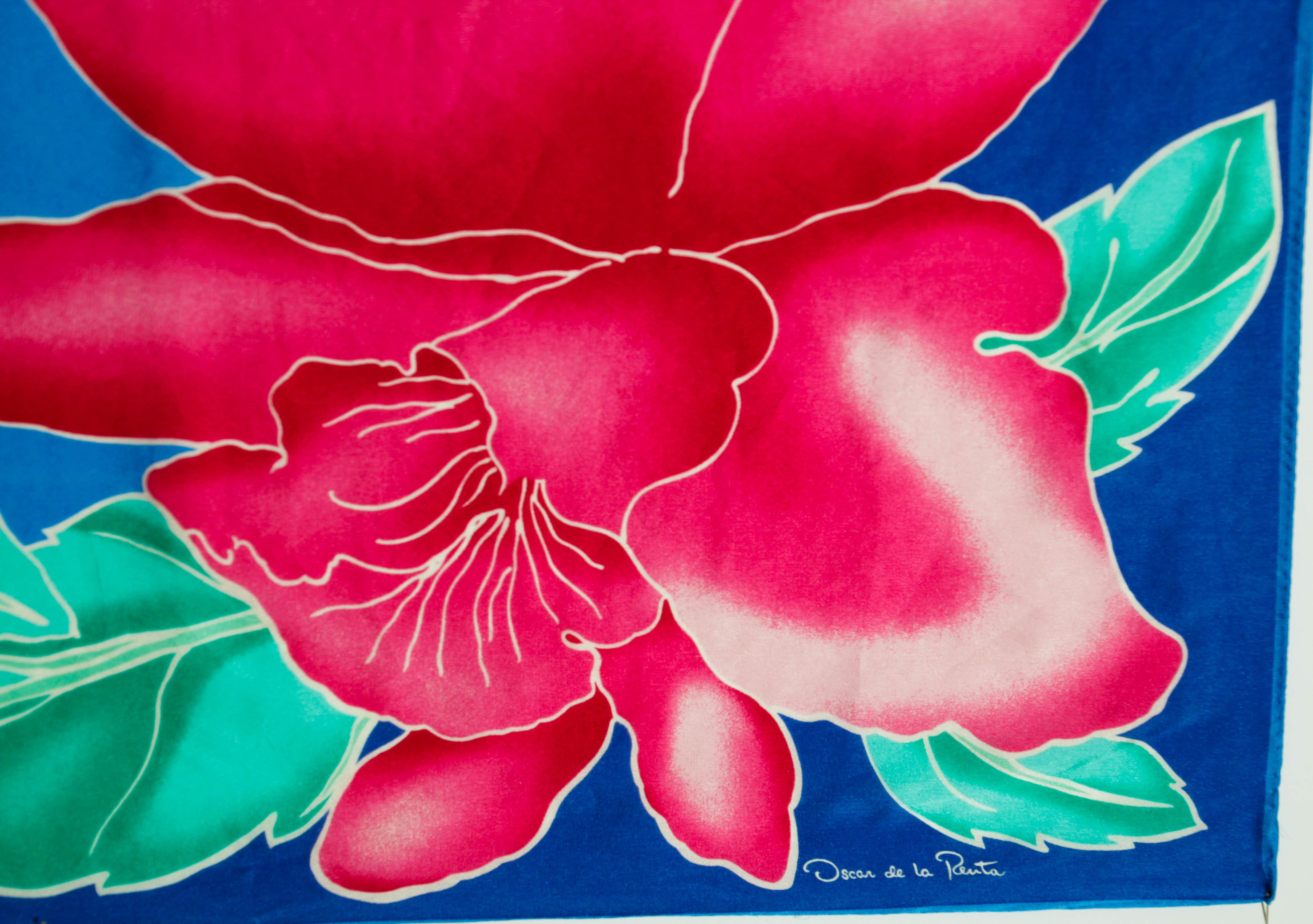 Oscar De La Renta Vivid Floral Tropical Silk Scarf For Sale 7