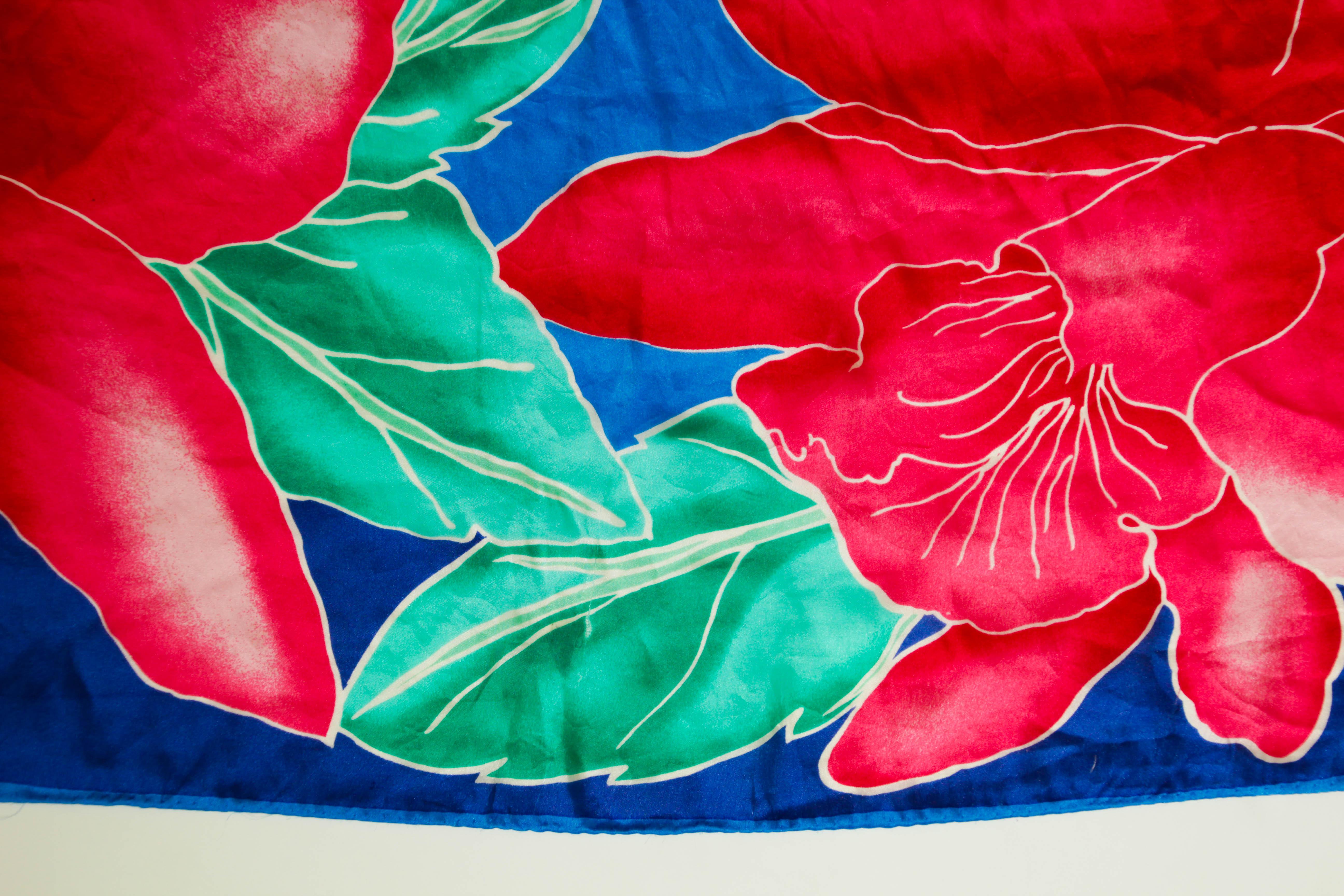 Oscar De La Renta Vivid Floral Tropical Silk Scarf For Sale 9