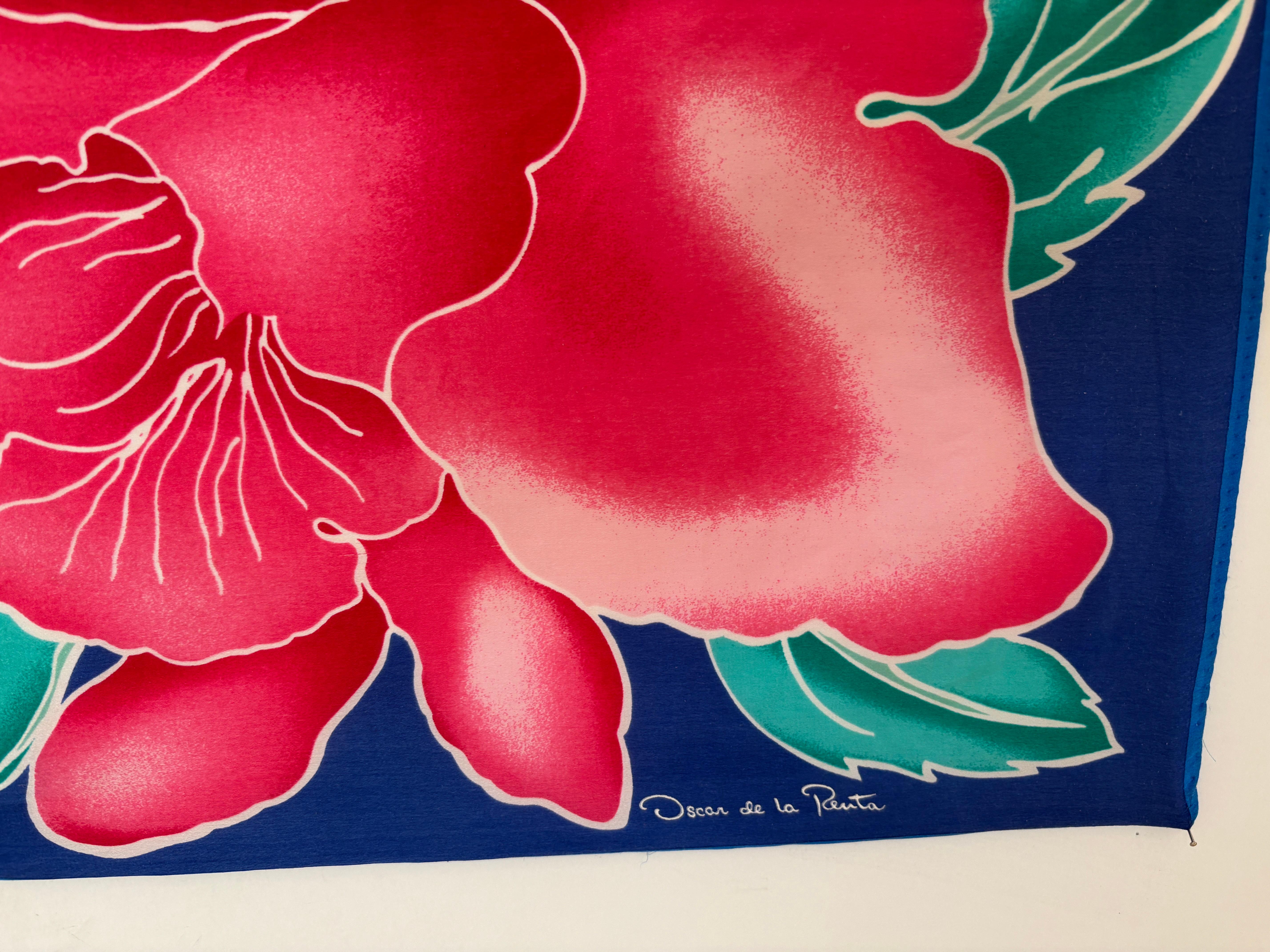Oscar De La Renta Vivid Floral Tropical Silk Scarf In Good Condition For Sale In North Hollywood, CA