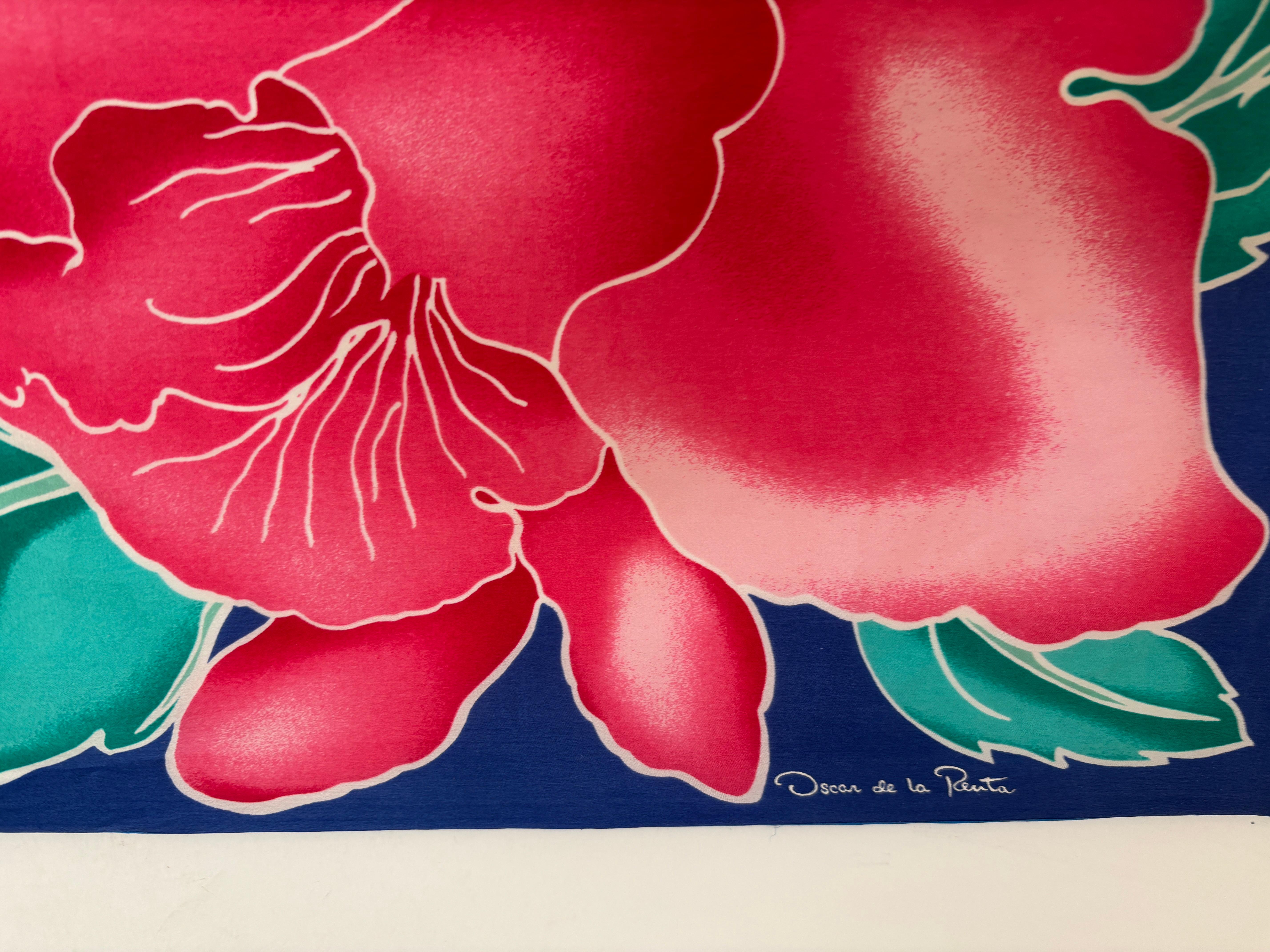 Women's or Men's Oscar De La Renta Vivid Floral Tropical Silk Scarf For Sale