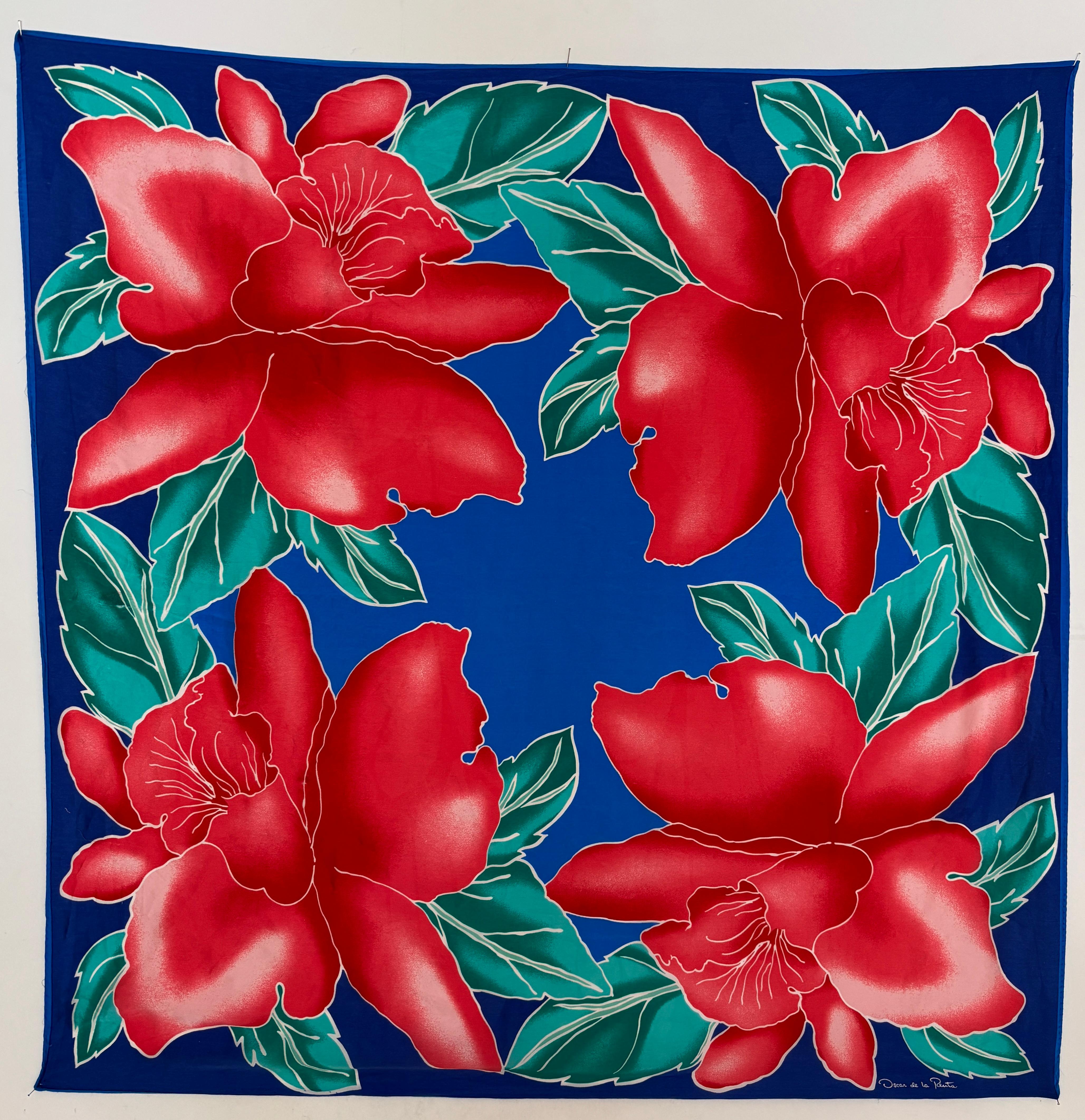 Oscar De La Renta Vivid Floral Tropical Silk Scarf For Sale 2