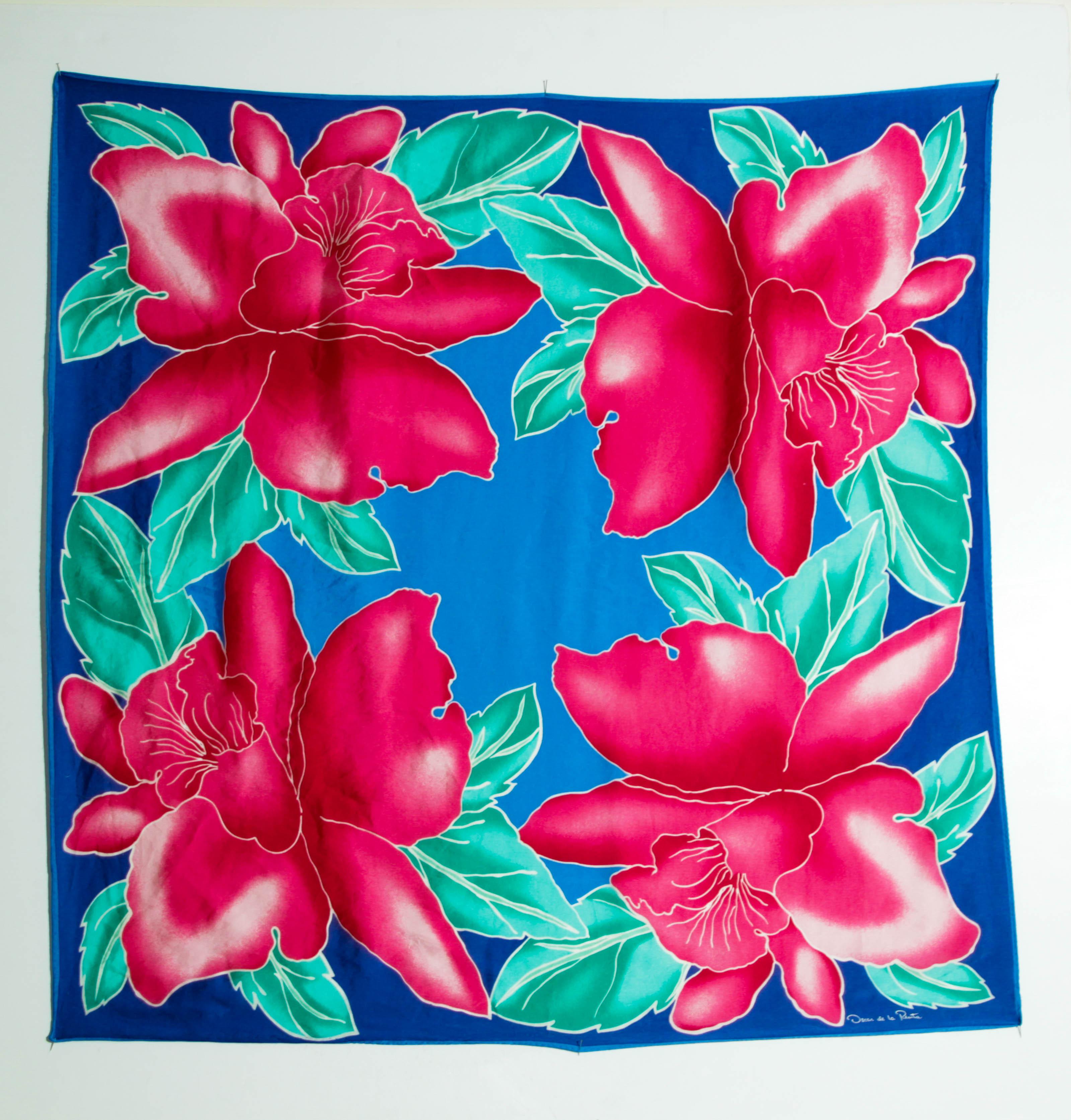 Oscar De La Renta Vivid Floral Tropical Silk Scarf For Sale 3