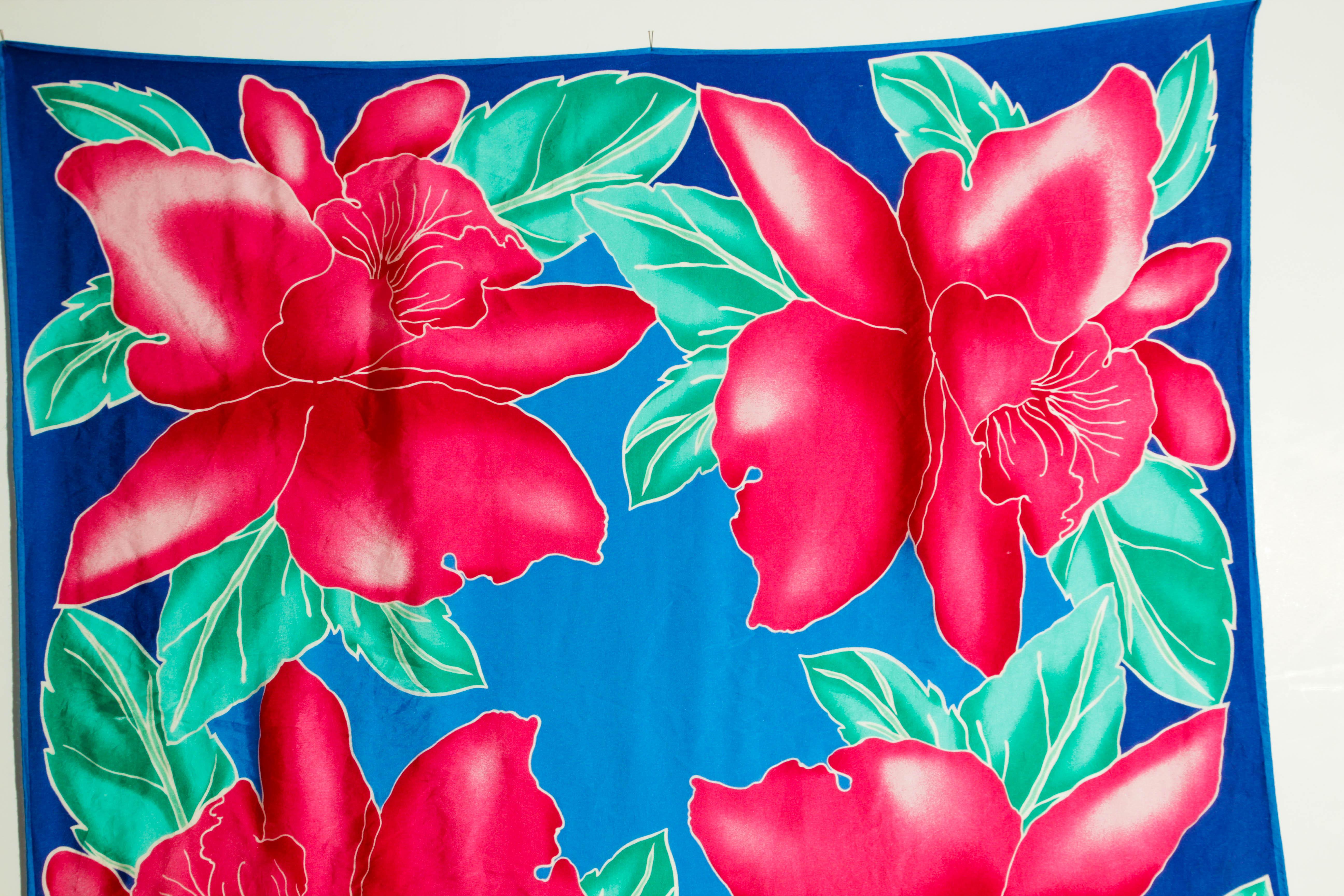 Oscar De La Renta Vivid Floral Tropical Silk Scarf For Sale 4