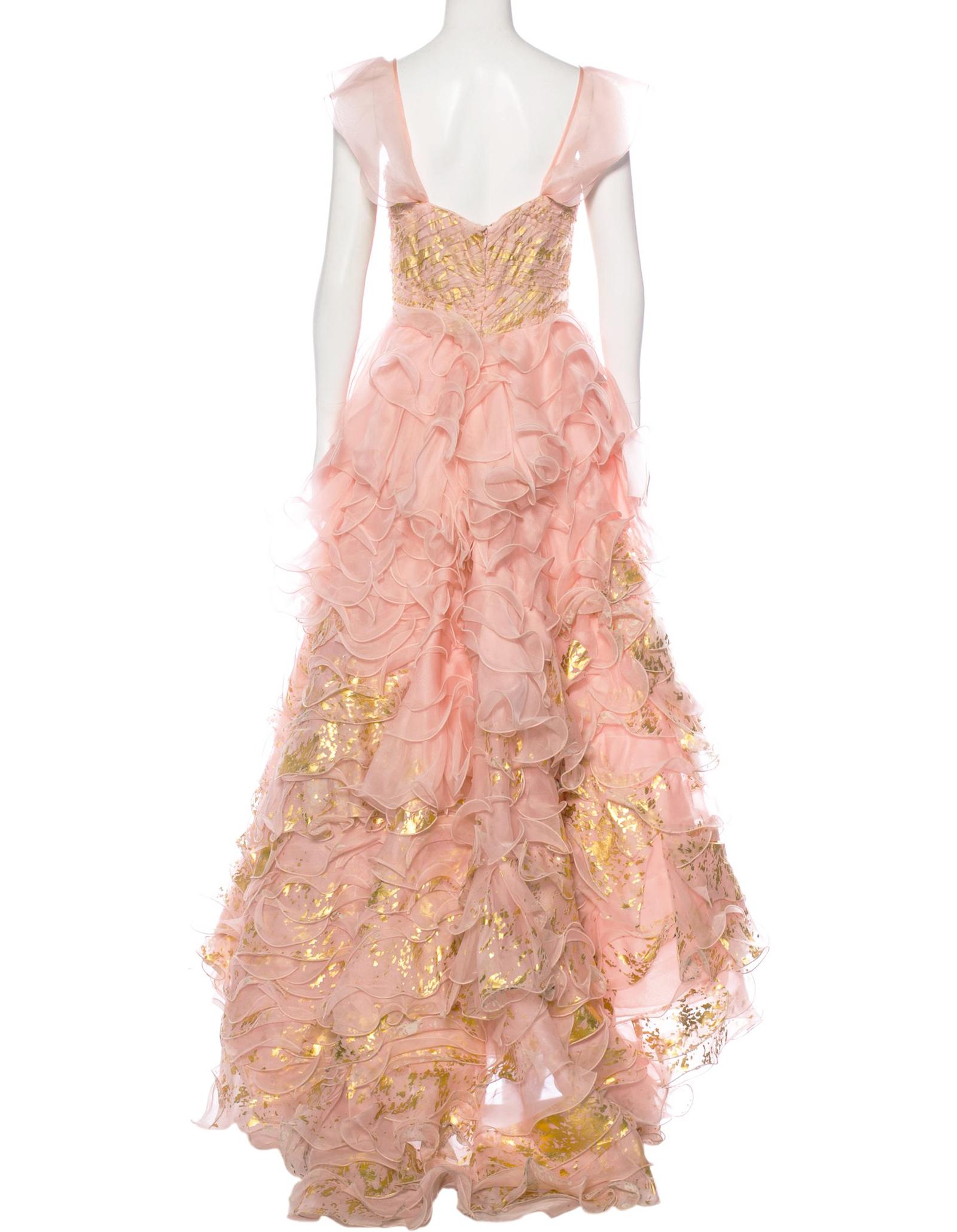Oscar De La Renta Vogue Museum Runway S/S 2011 Silk Gold Leaf Painted Dress US 6 For Sale 9