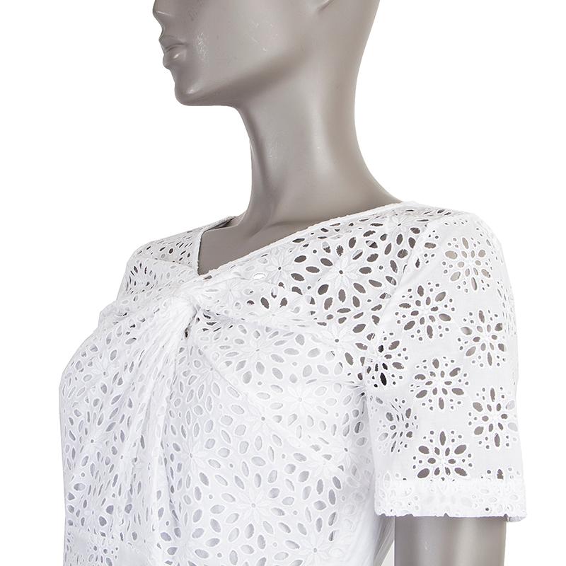 Gray OSCAR DE LA RENTA white cotton BRODERIE ANGLAISE Short Sleeve Blouse Shirt 2 XS