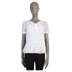 OSCAR DE LA RENTA Weißes Baumwollhemd BRODERIE ANGLAISE Kurzarm Bluse Shirt 2 XS