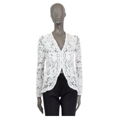 OSCAR DE LA RENTA white cotton FLORAL LACE KNIT Cardigan Sweater S