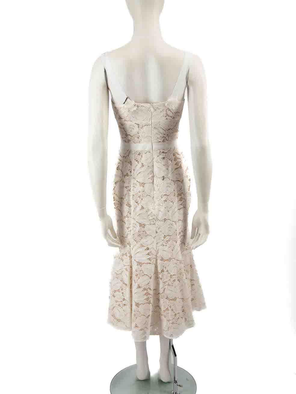 Oscar de la Renta White Floral Lace Sleeveless Dress Size M In New Condition In London, GB