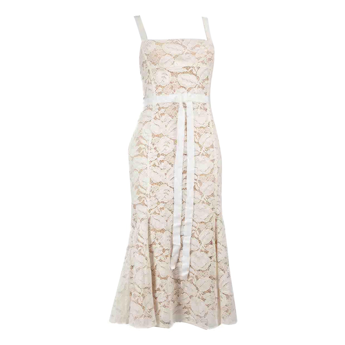 Oscar de la Renta White Floral Lace Sleeveless Dress Size M