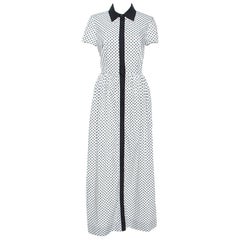 Oscar de la Renta White Flower Print Cotton Contrast Trim Shirt Dress S