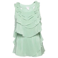 Oscar de la Renta, top sans manches à rayures blanches et vertes, taille M