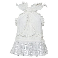 Oscar de la Renta White Lace Ruffle Detail Draped Peplum Top L